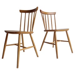 Ensemble de 2 chaises de salle à manger scandinaves Zpm Radomsko à dossier fuseau des années 50s 60s