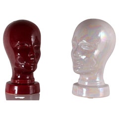 SET of 2 SCHEURICH West German Pottery White Ceramic Heads 1970s one:opalescent!