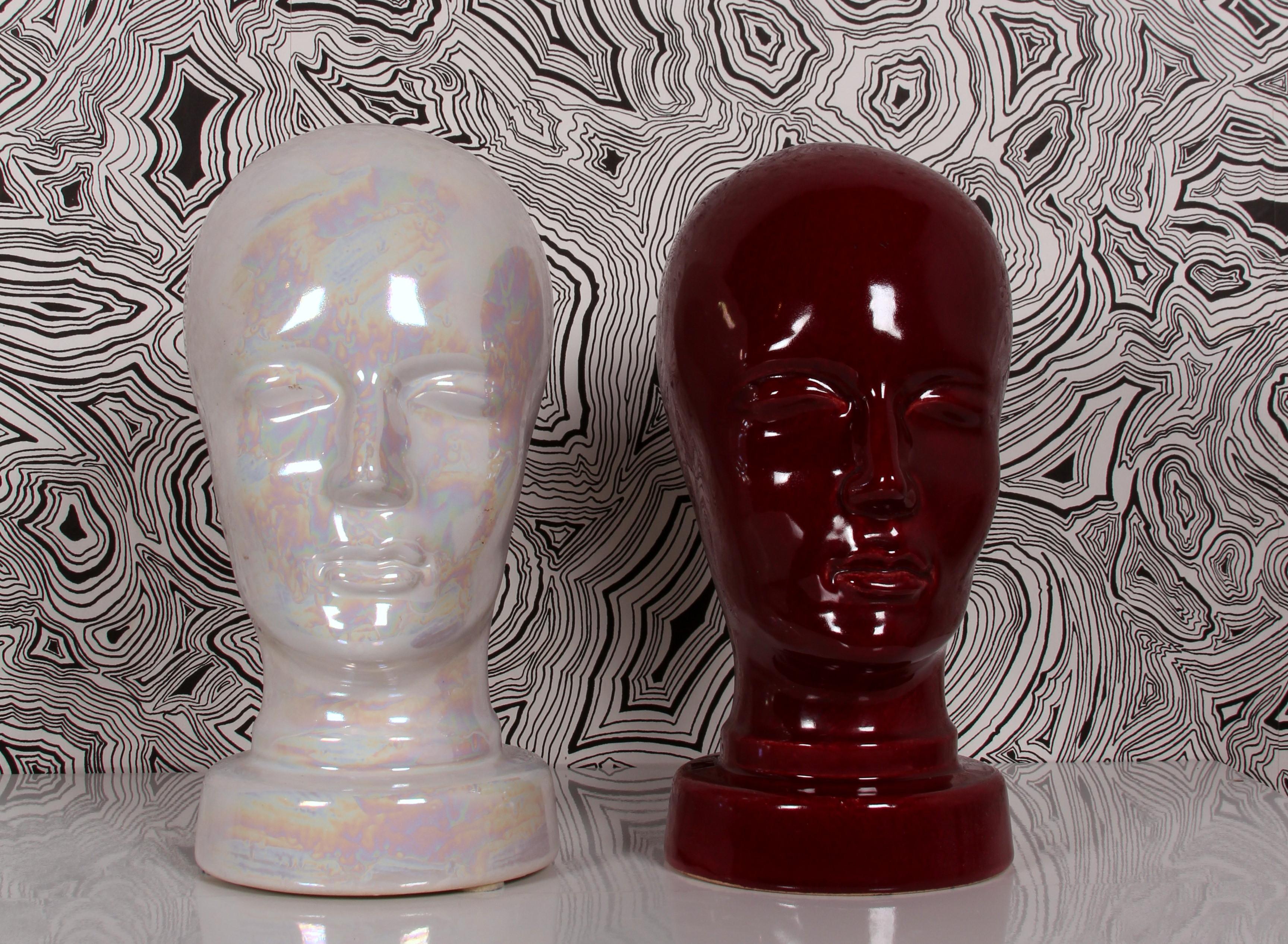 Mid-Century moderno SET di 2 SCHEURICH West German Pottery Teste in ceramica bianca 1970s una: opalescente! in vendita