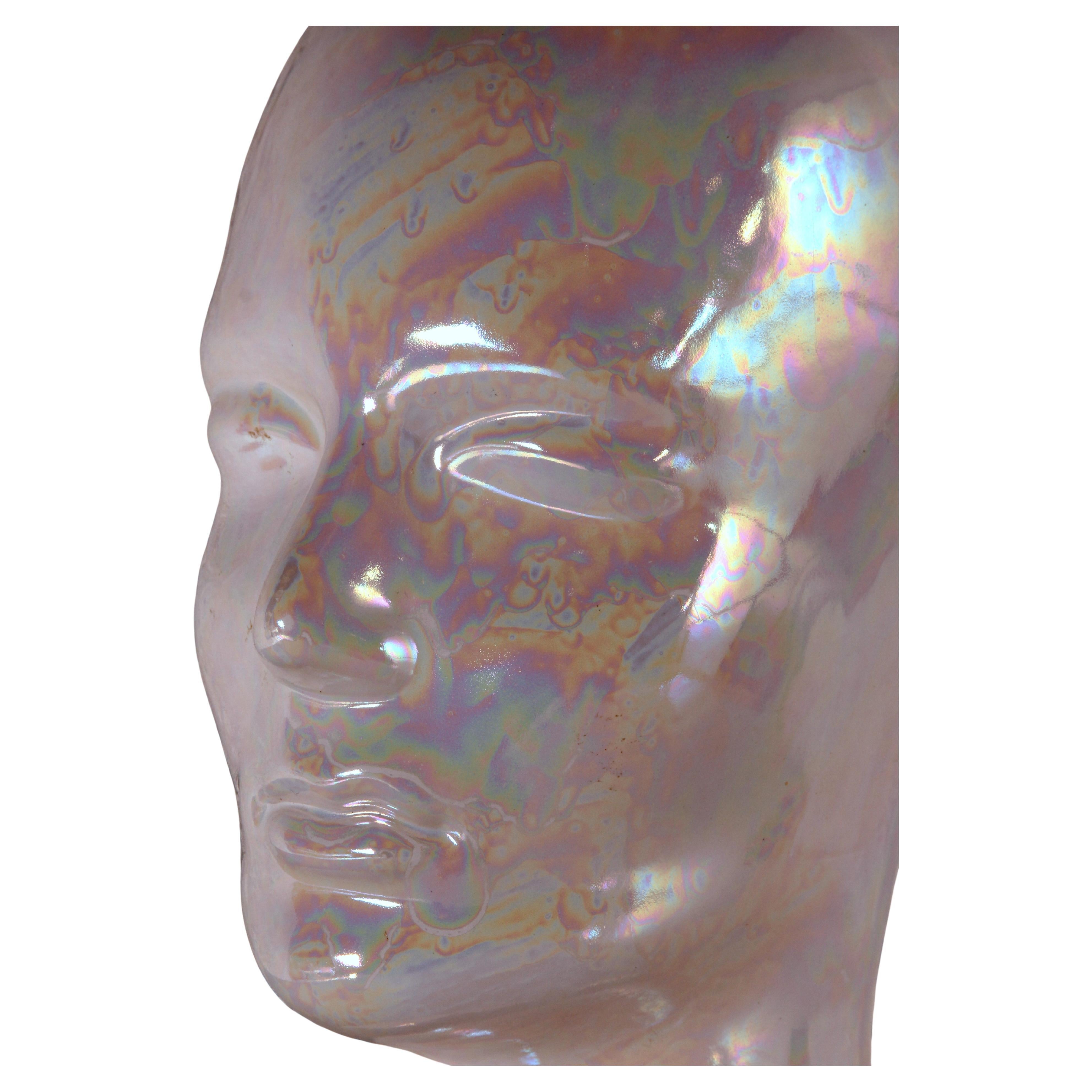 SET of 2 SCHEURICH West German Pottery White Ceramic Heads 1970s one:opalescent!