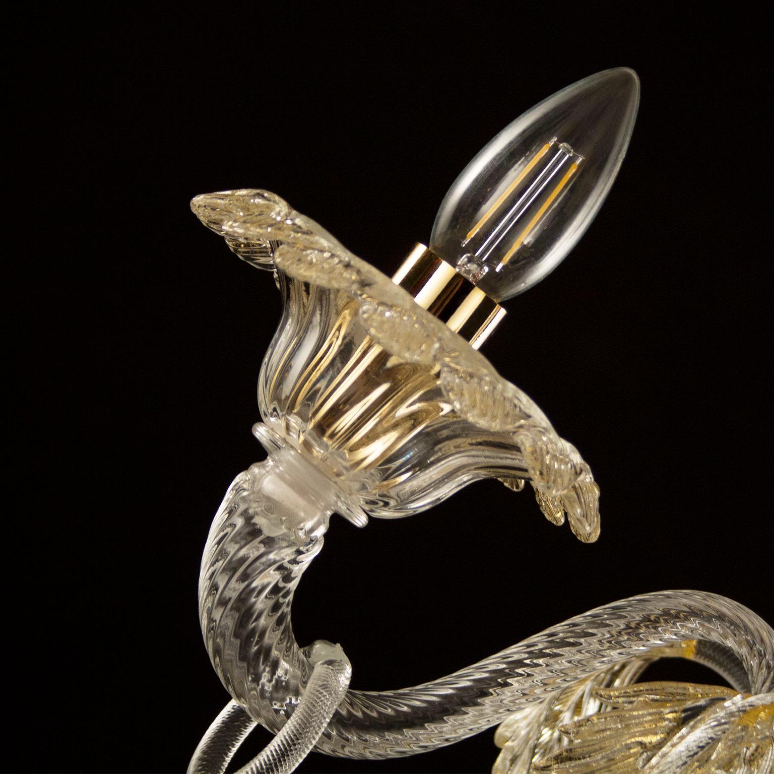 Other Set of 2 sconce Artistic Murano flower Clear and Gold Glass Toffee by Multiforme For Sale