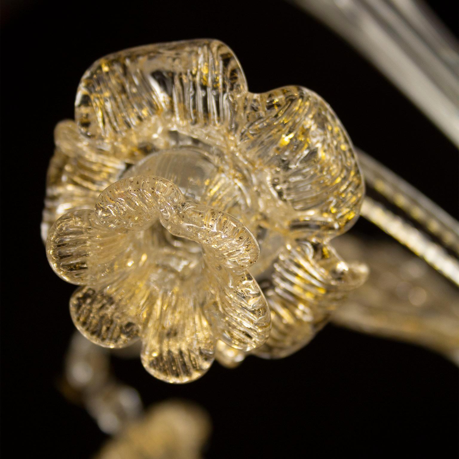 Set of 2 sconce Artistic Murano flower Clear and Gold Glass Toffee by Multiforme In New Condition For Sale In Trebaseleghe, IT
