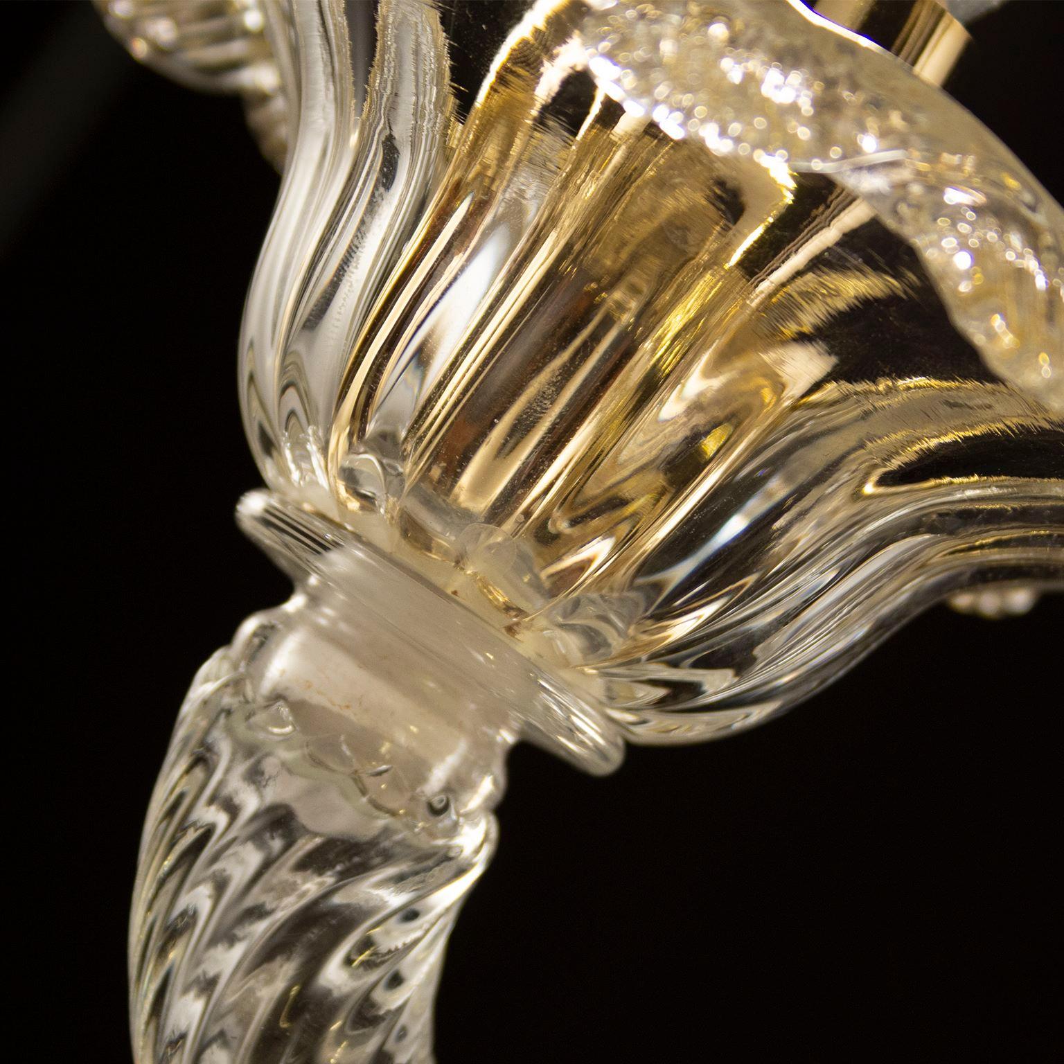 Set of 2 sconce Artistic Murano flower Clear and Gold Glass Toffee by Multiforme For Sale 1