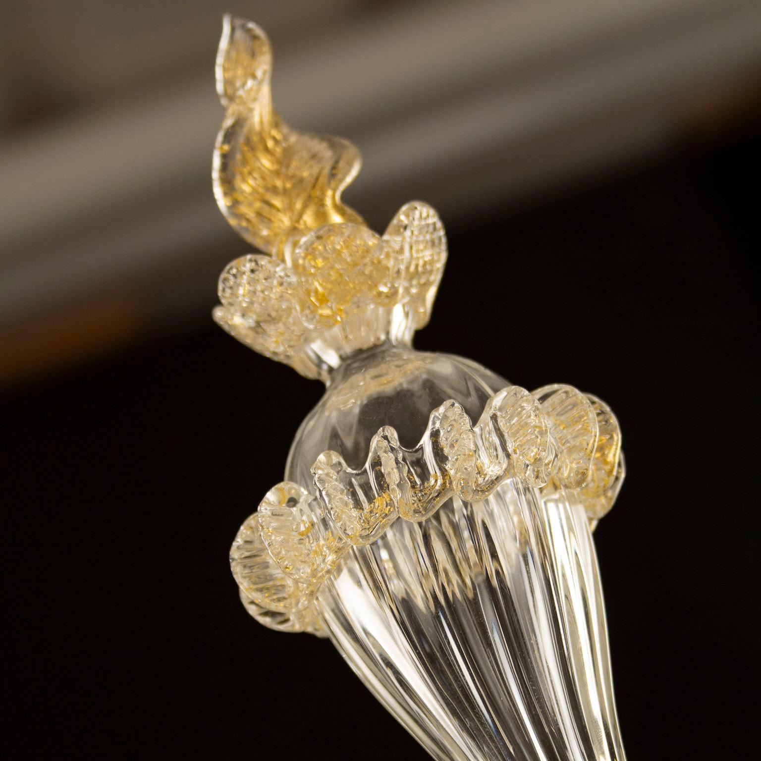 Set of 2 sconce Artistic Murano flower Clear and Gold Glass Toffee by Multiforme For Sale 2