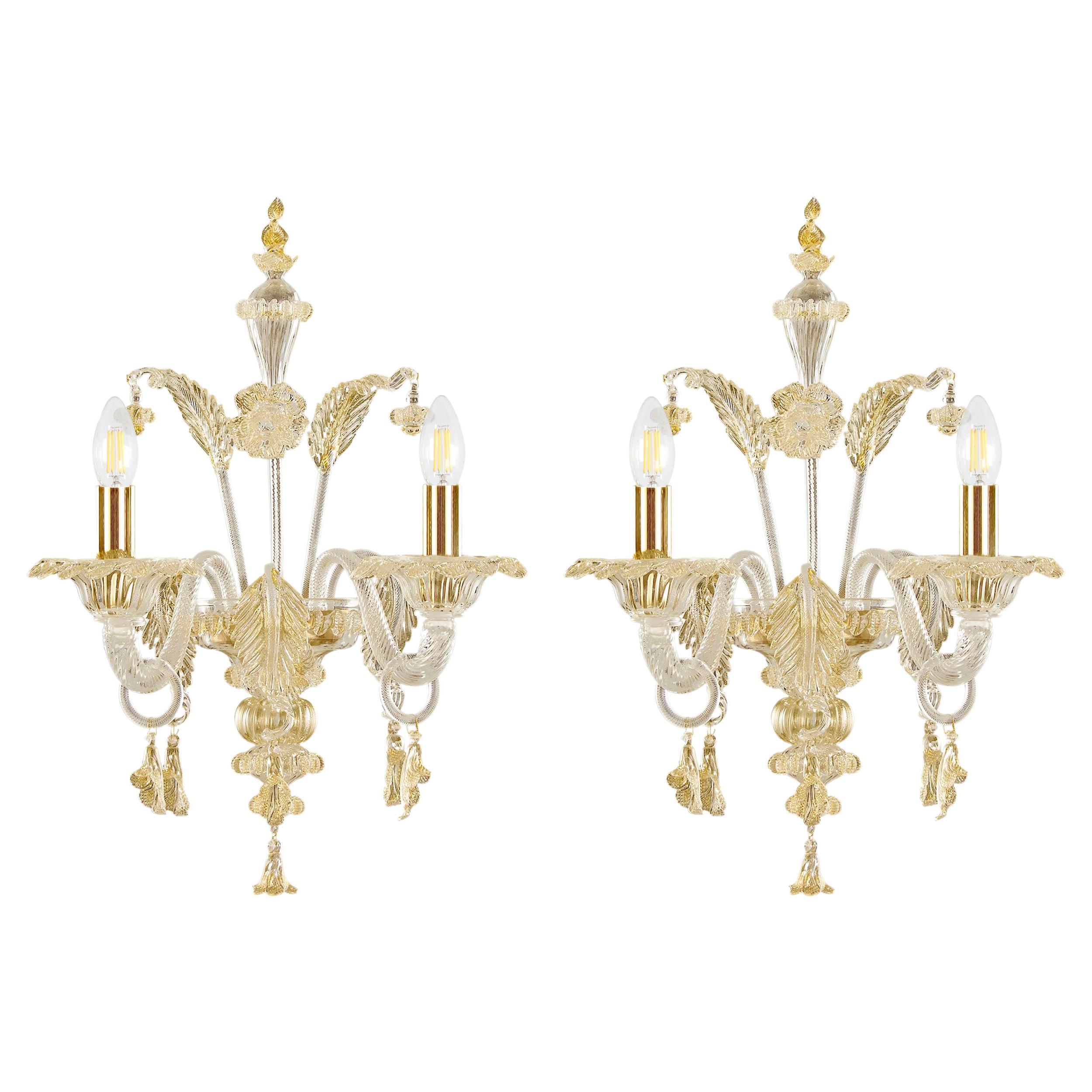 Set di 2 applique in vetro Artistics di Murano trasparente e oro Toffee di Multiforme