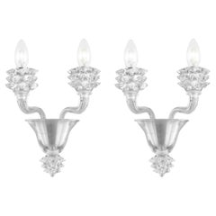 Set di 2 lampade a 2 bracci in vetro di Murano trasparente, tecnica Rostri trasparente di Multiforme