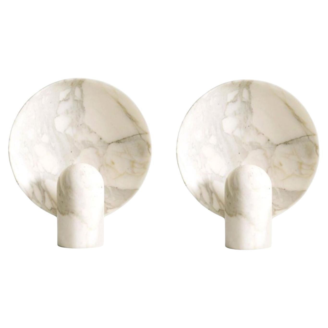 Set of 2 Contemporary Calacatta White Marble Surface Sconces by Henry Wilson
