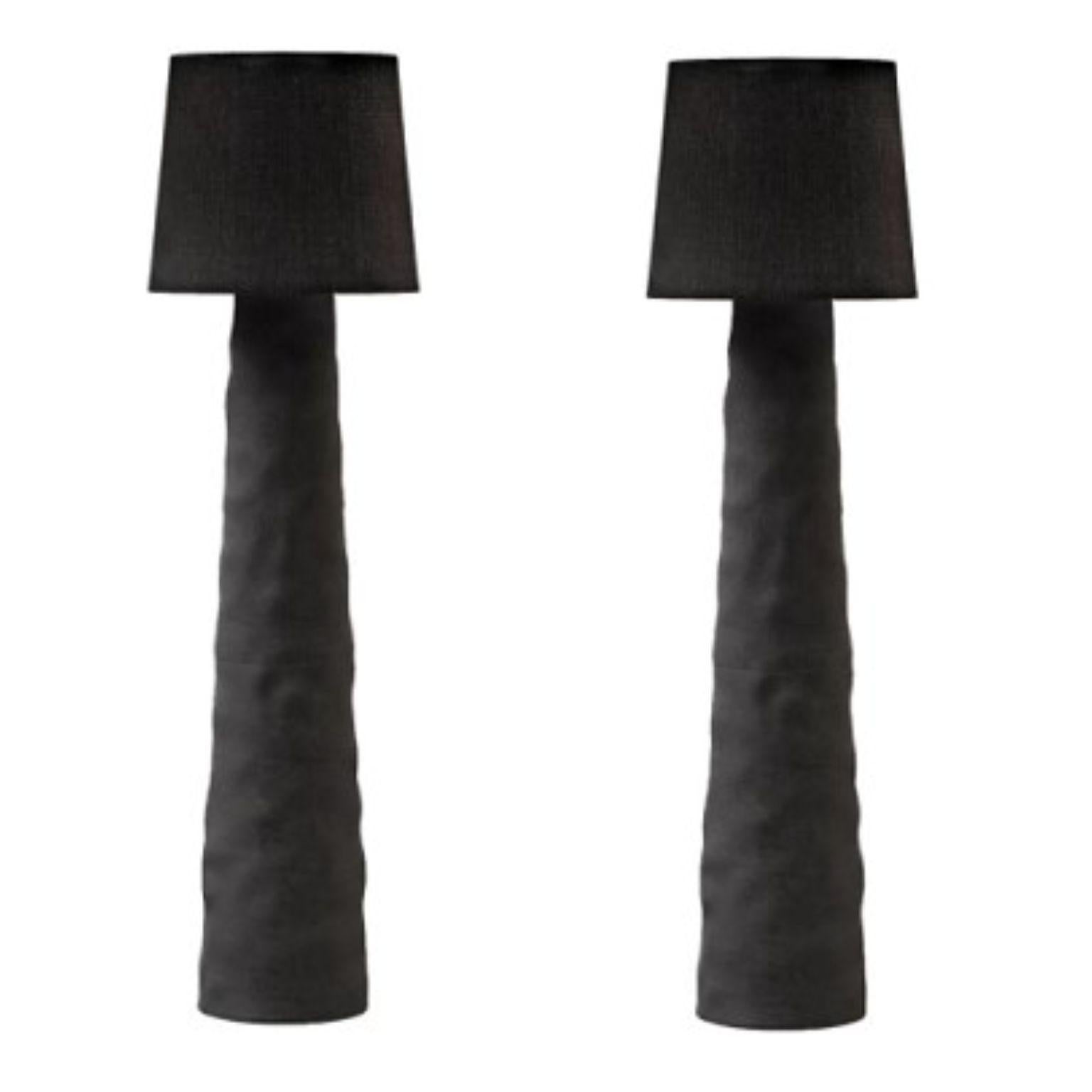 Set of 2 Sculpted Clay Floor Lamps by Faina
Design: Victoriya Yakusha
Material: clay, wood (ash)
Dimensions: 170 x 50 x 50 cm
Weight: 63 kilos.

*All our lamps can be wired according to each country. If sold to the USA it will be wired for the