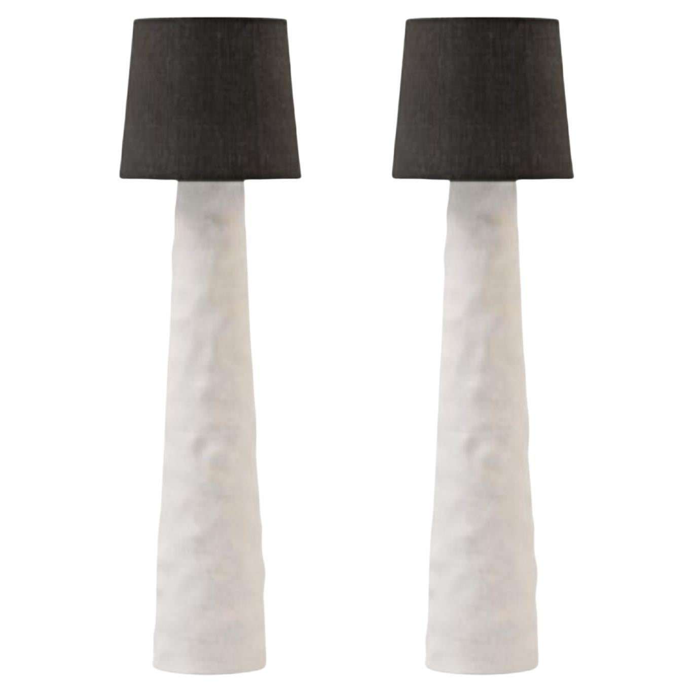 Set of 2 Sculpted Clay Floor Lamps by Faina For Sale