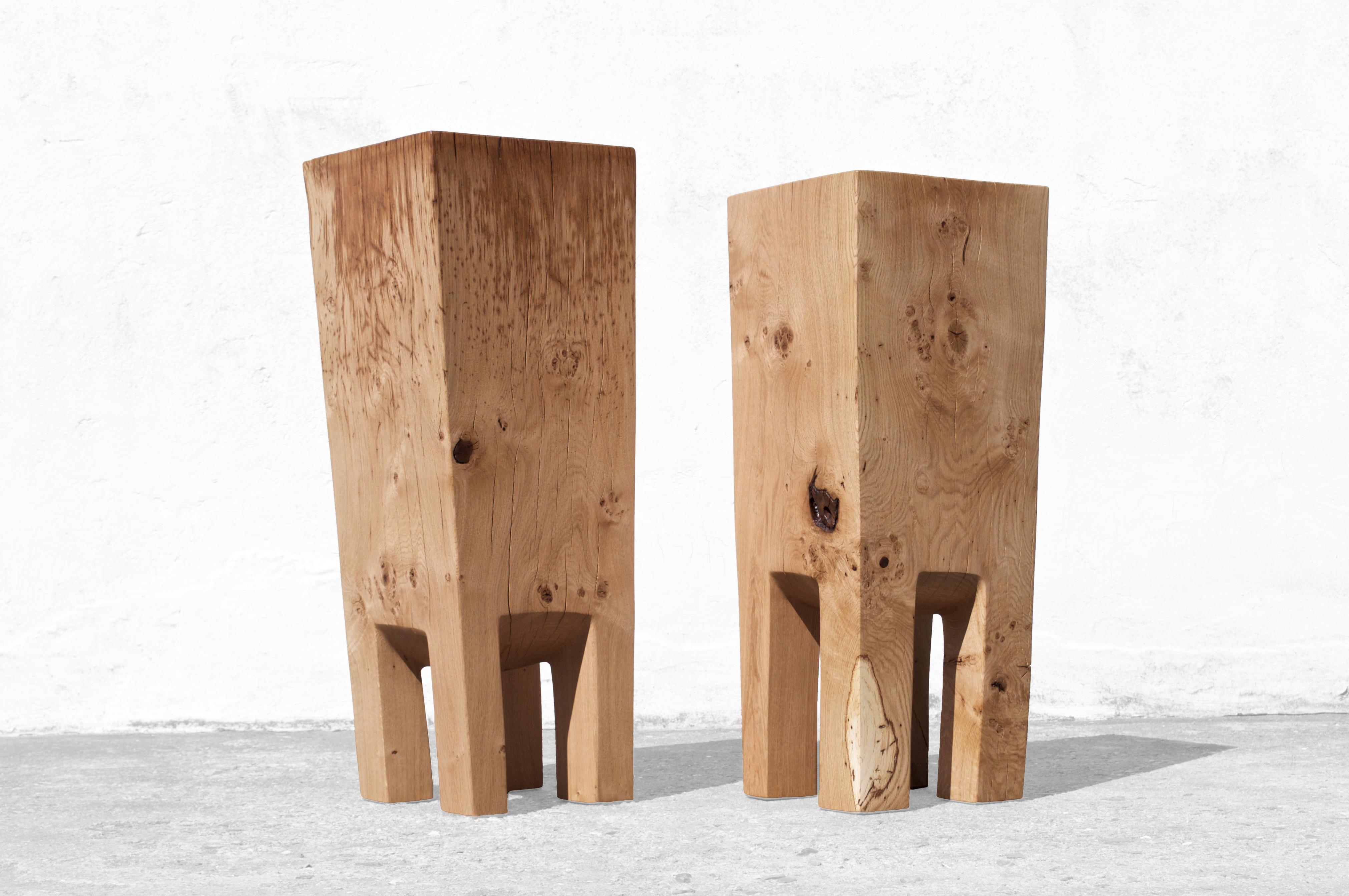 German Set of 2 Sculpted Oak Side Tables by Jörg Pietschmann