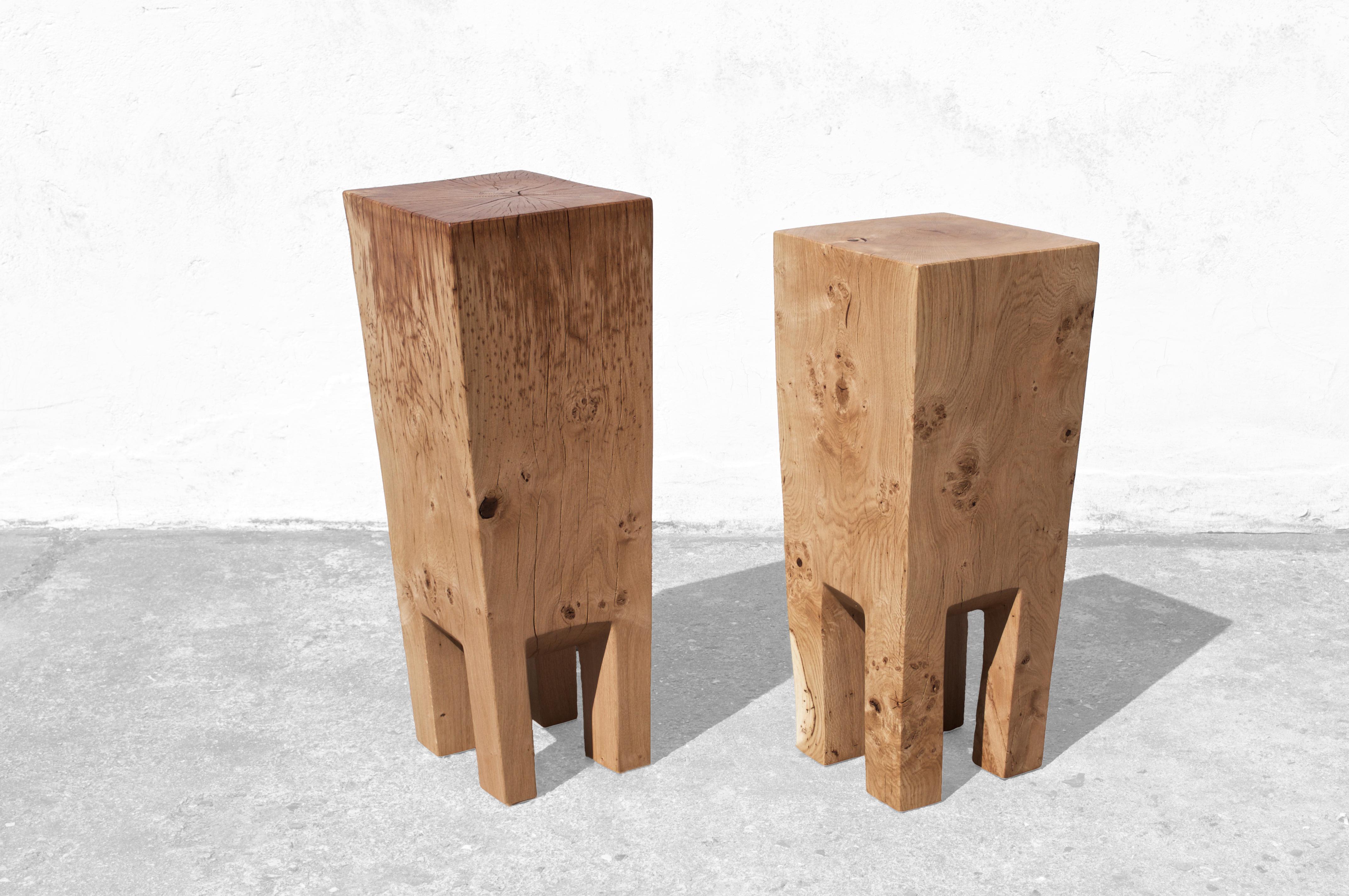 Contemporary Set of 2 Sculpted Oak Side Tables by Jörg Pietschmann