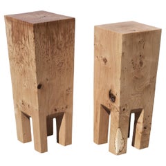 Set of 2 Sculpted Oak Side Tables by Jörg Pietschmann