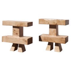 Set of 2 Sculpted Oak Stools by Jörg Pietschmann