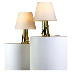 Set of 2 sculptural brass table lamps – Italy, 1960s/70s
