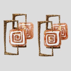 2 Wandleuchten aus bronziertem Messing und Glas, Angelo Brotto für Esperia
