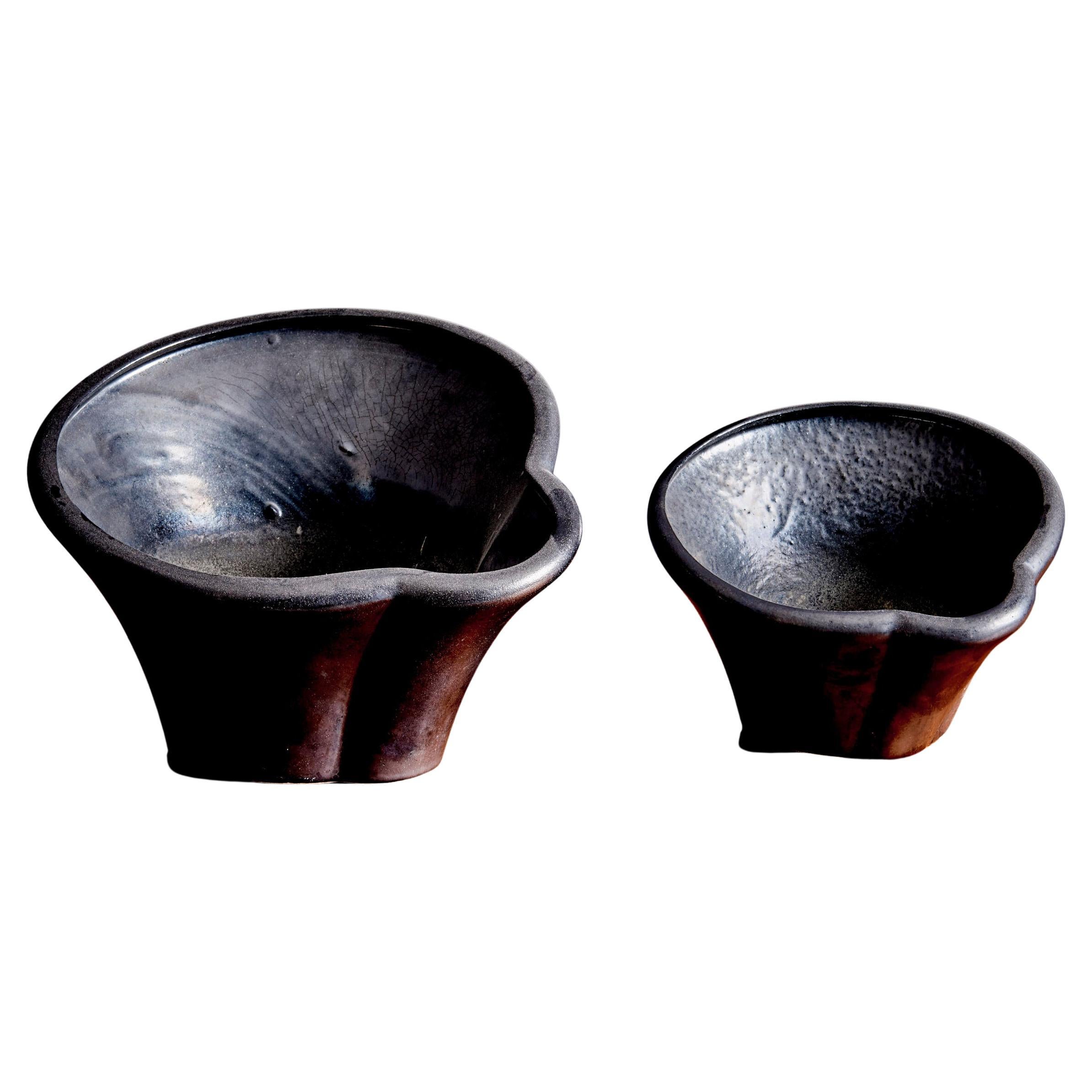 Set of 2 Sculptural Ceramic Planters France 1960s en vente