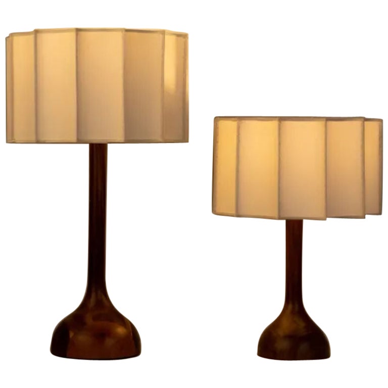 Set of 2 Sculptural Elephant Leg Parota Wood Table Lamps by Isabel Moncada For Sale