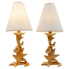 Set of 2 Sculptural Table Lamps with Plant Motif - G.Mathias, France, 1980s