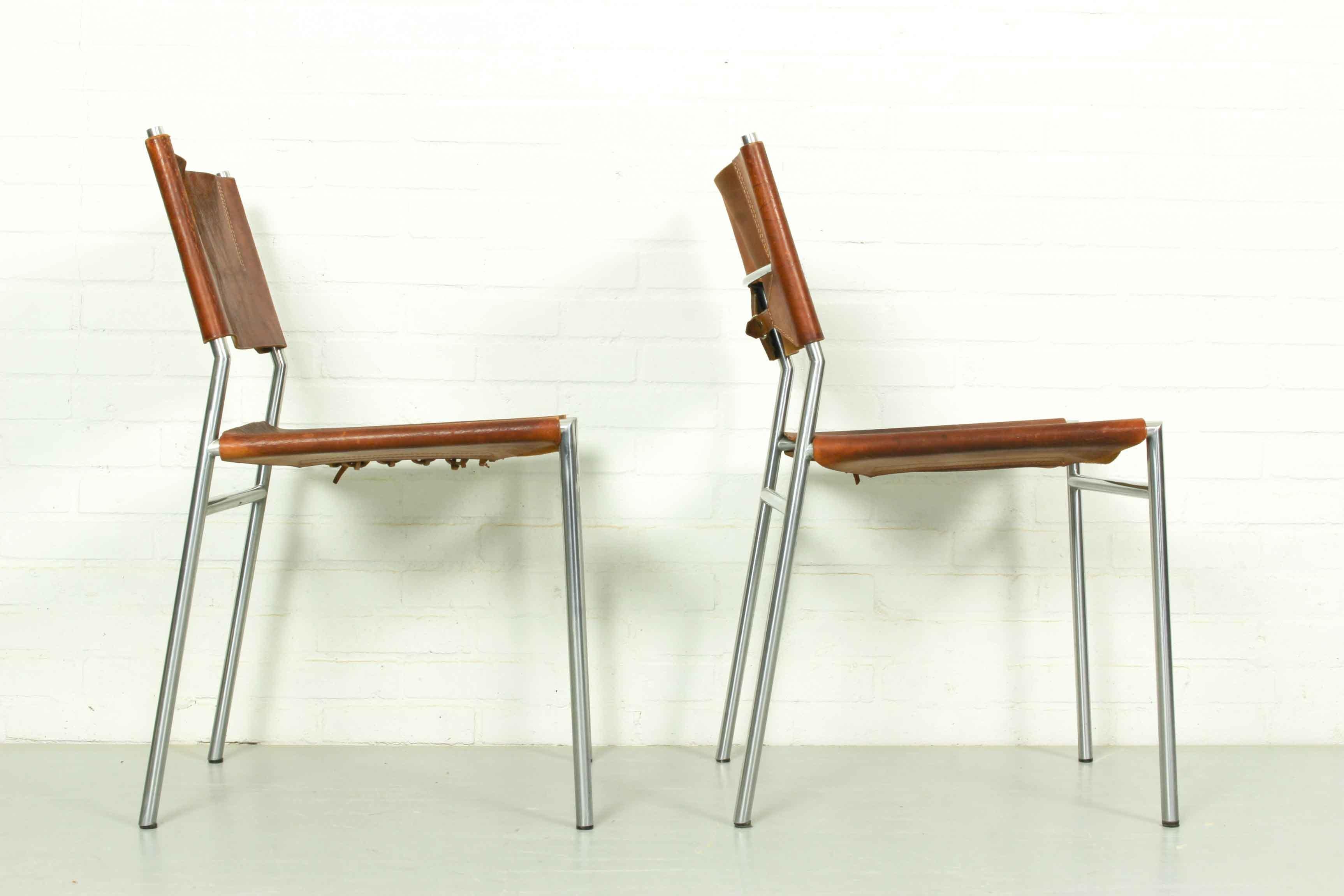 Leather Set of 2 SE06 Dining Chairs by Martin Visser for Spectrum, 1970s