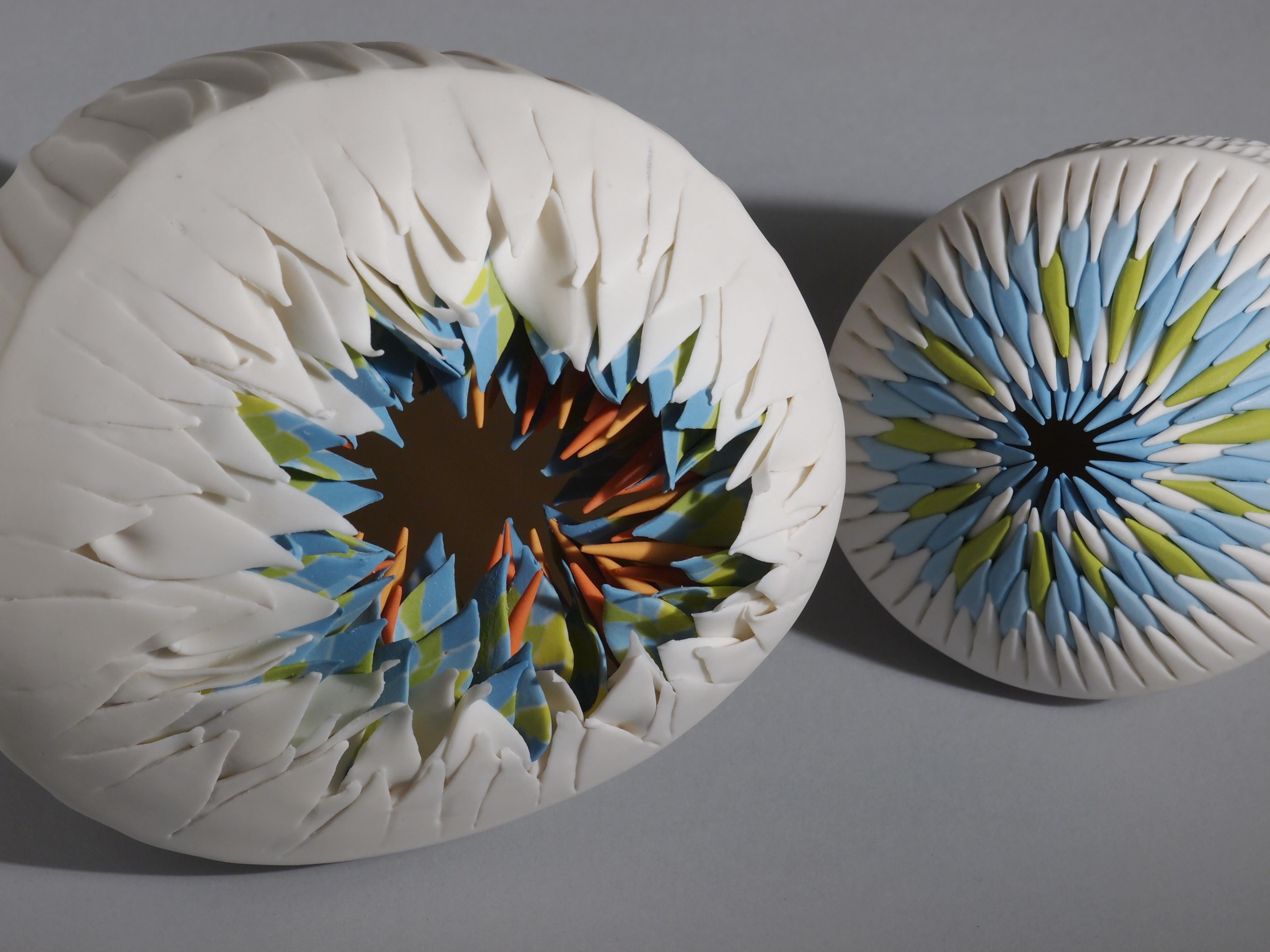 Martha Pachon Rodriguez, group of 2 Sea Urchins pieces, 2019, porcelain. Unique pieces, entirely handmade. 

Piece 1: 23 x 16 x 17 cm 
Piece2: 15 x 11 x 12 cm

These sculptural porcelain pieces – inspired by the sun and the sea of Sorrento in