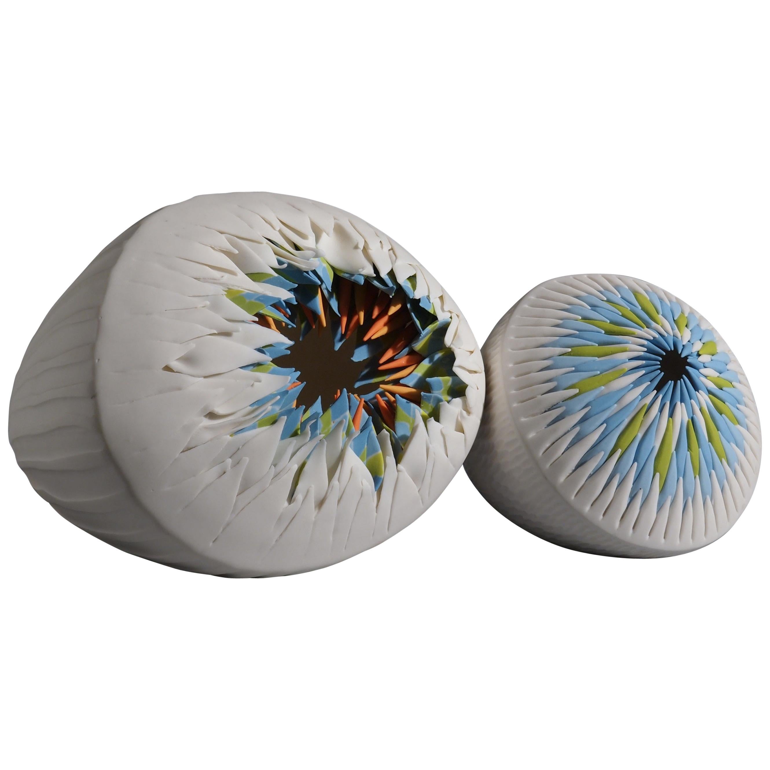 Set of 2 Sea Urchins Porcelain Contemporary 21st Century Italy Unique