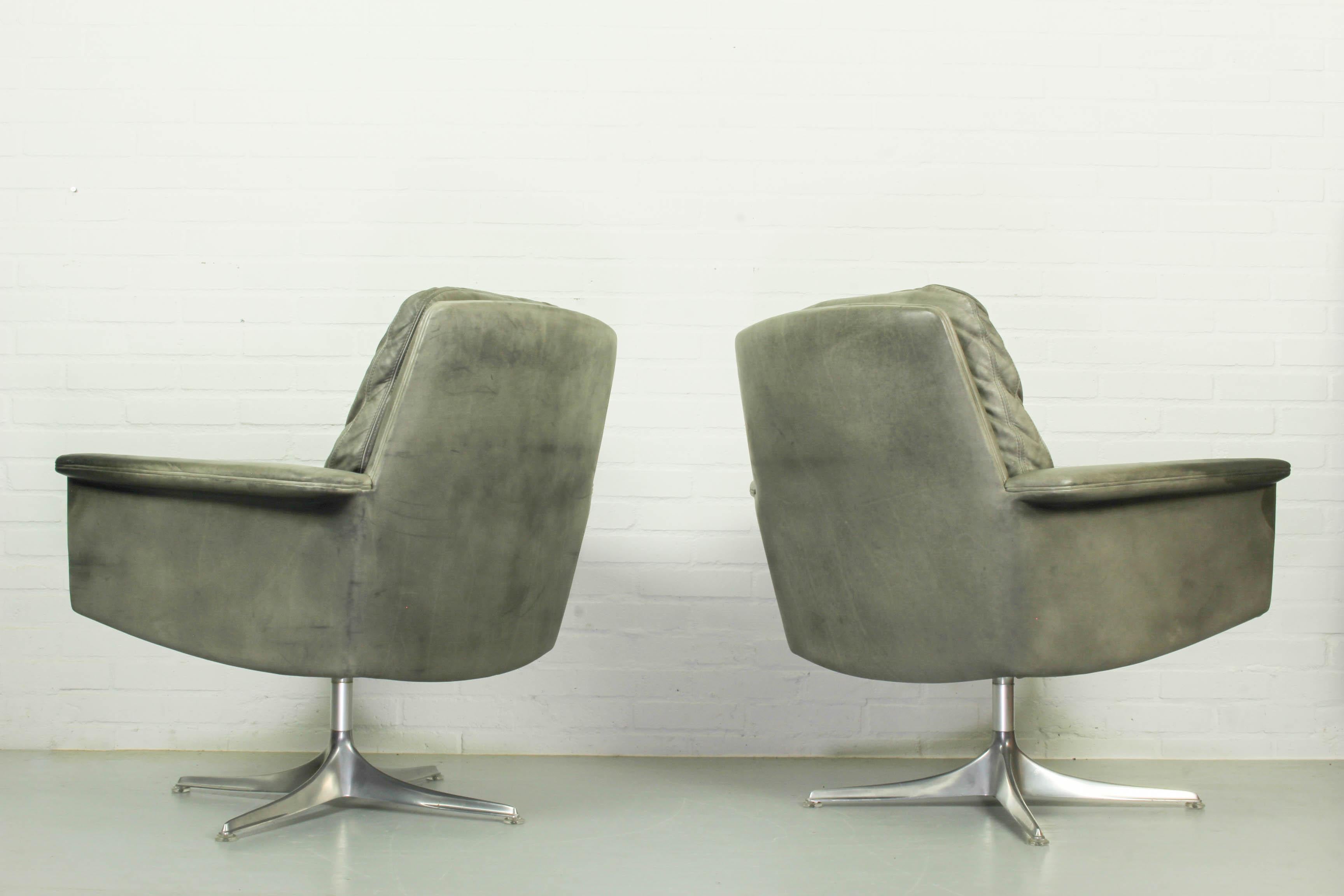 German Set of 2 Sedia Swivel Chair by Horst Brüning for Cor, 1960s, Grey Leather For Sale