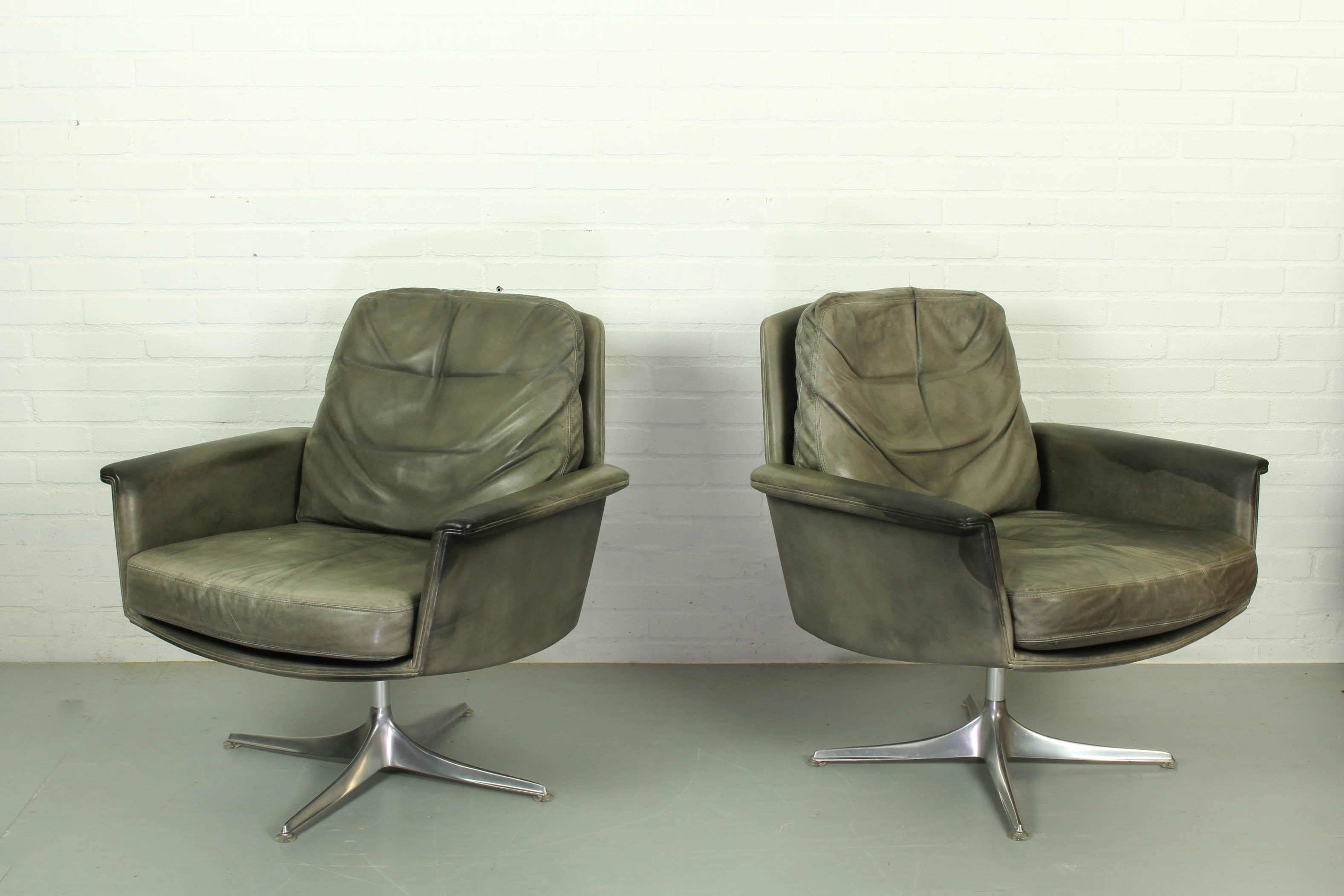 20th Century Set of 2 Sedia Swivel Chair by Horst Brüning for Cor, 1960s, Grey Leather For Sale