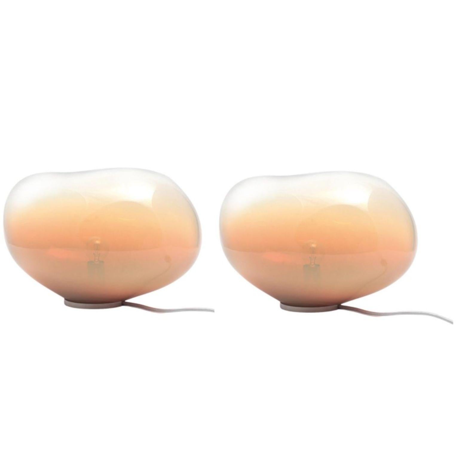 Set of 2 Sedna Amber Iridescent M Table Lamps by Eloa
No UL listed 
Material: Glass, Steel, Silver, LED Bulb
Dimensions: D25 x W38 x H28 cm
Also Available in different colours and dimensions.

All our lamps can be wired according to each country. If