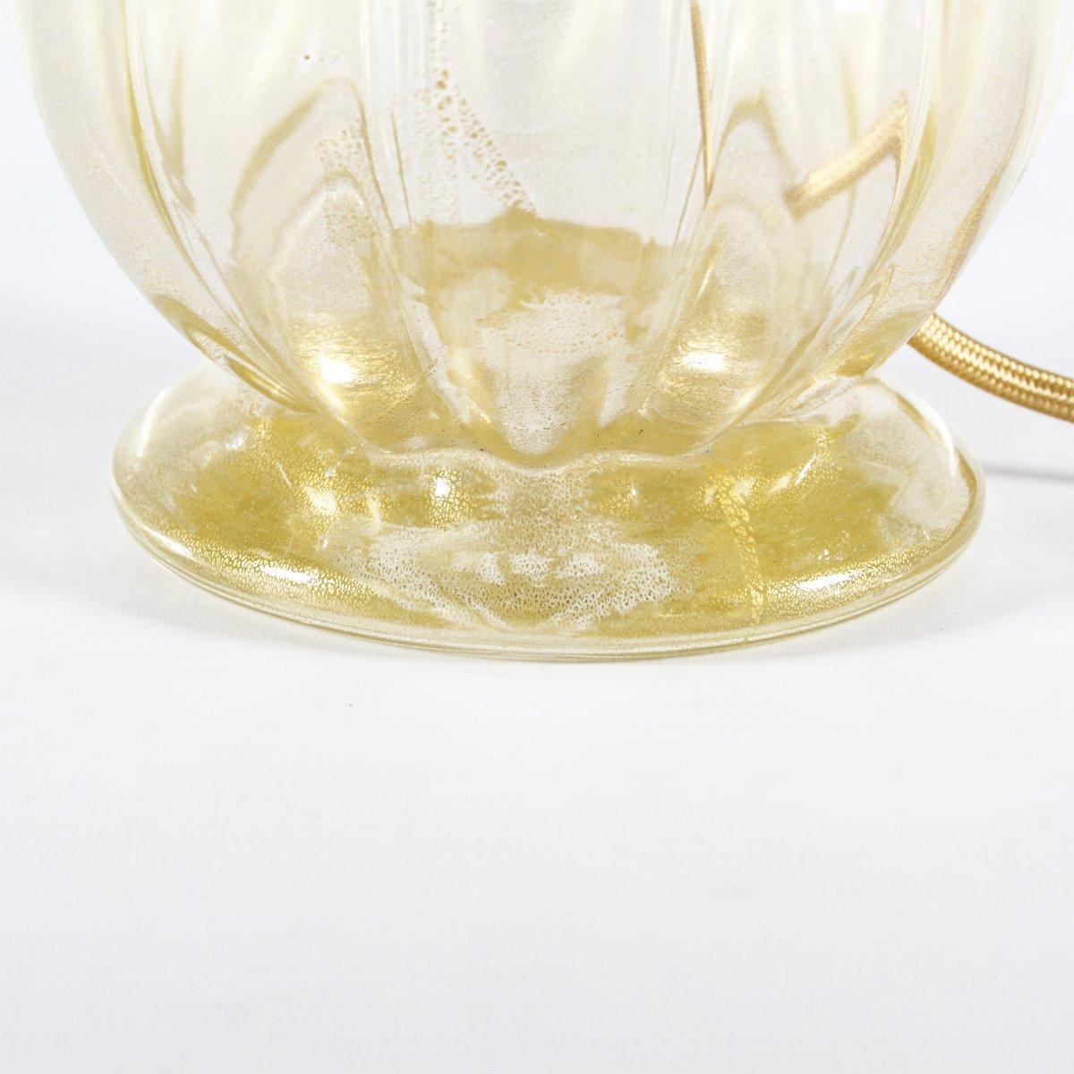 Ensemble de 2 lampes de bureau vintage en verre de Murano massives et nervurées d'or Excellent état - En vente à Venezia, IT