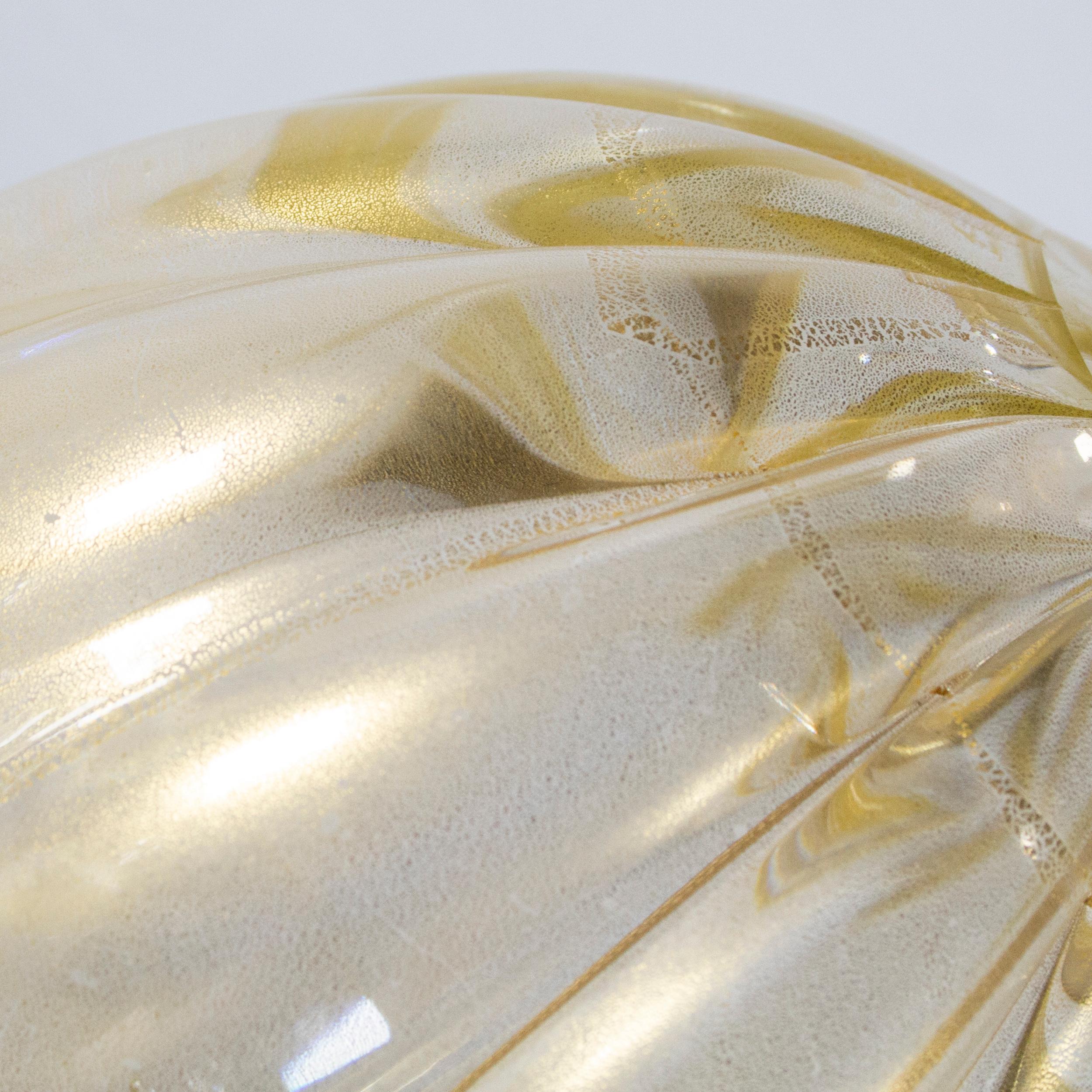 Ensemble de 2 lampes de bureau vintage en verre de Murano massives et nervurées d'or en vente 2