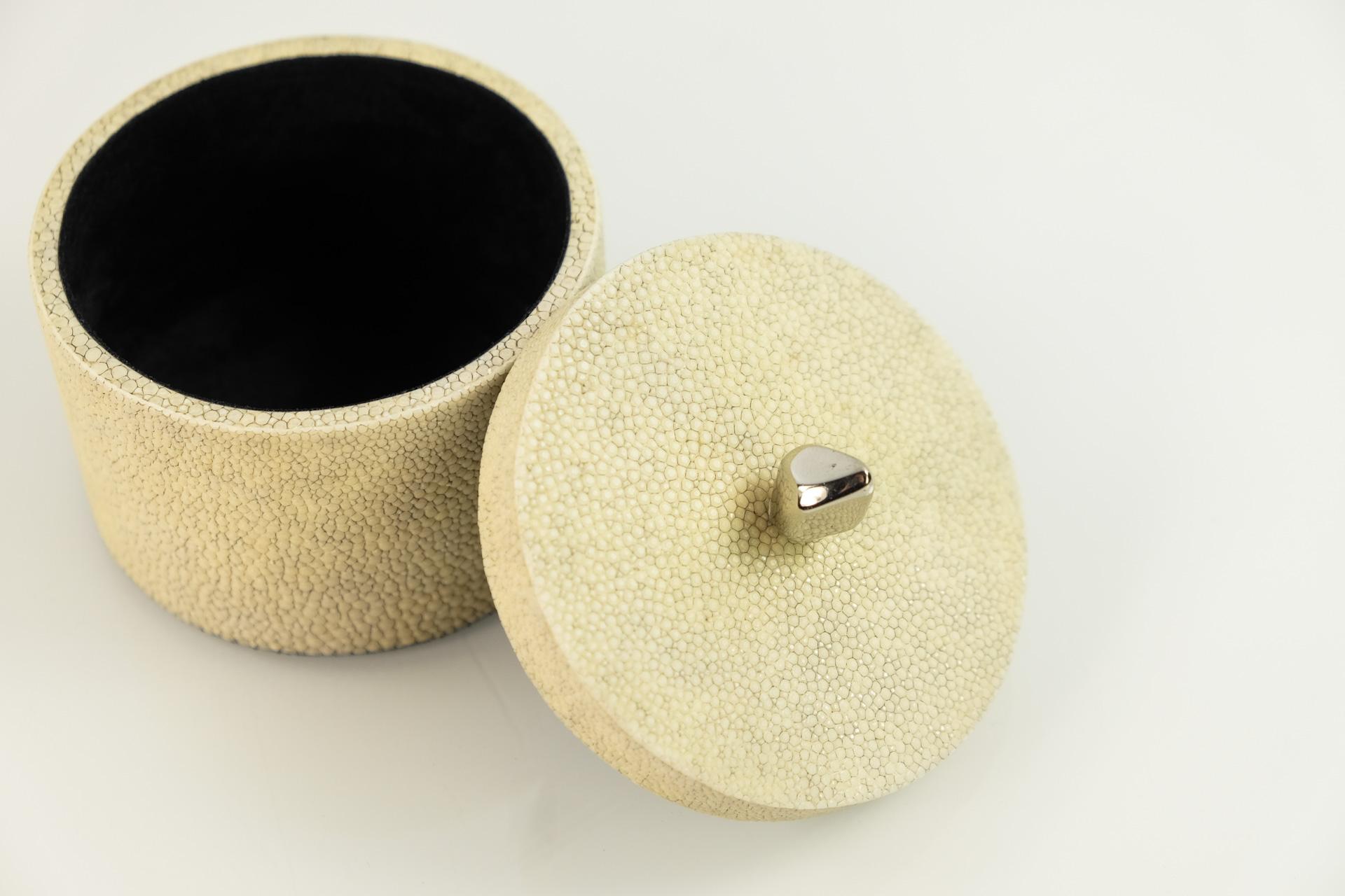 Hand-Crafted Set of 2 Shagreen Box with Nickel Brass Handle by Ginger Brown For Sale