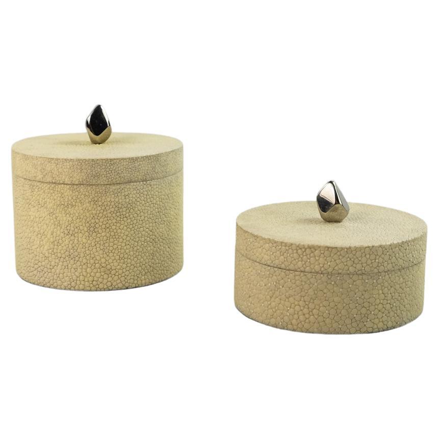 Set of 2 Shagreen Box with Nickel Brass Handle by Ginger Brown
