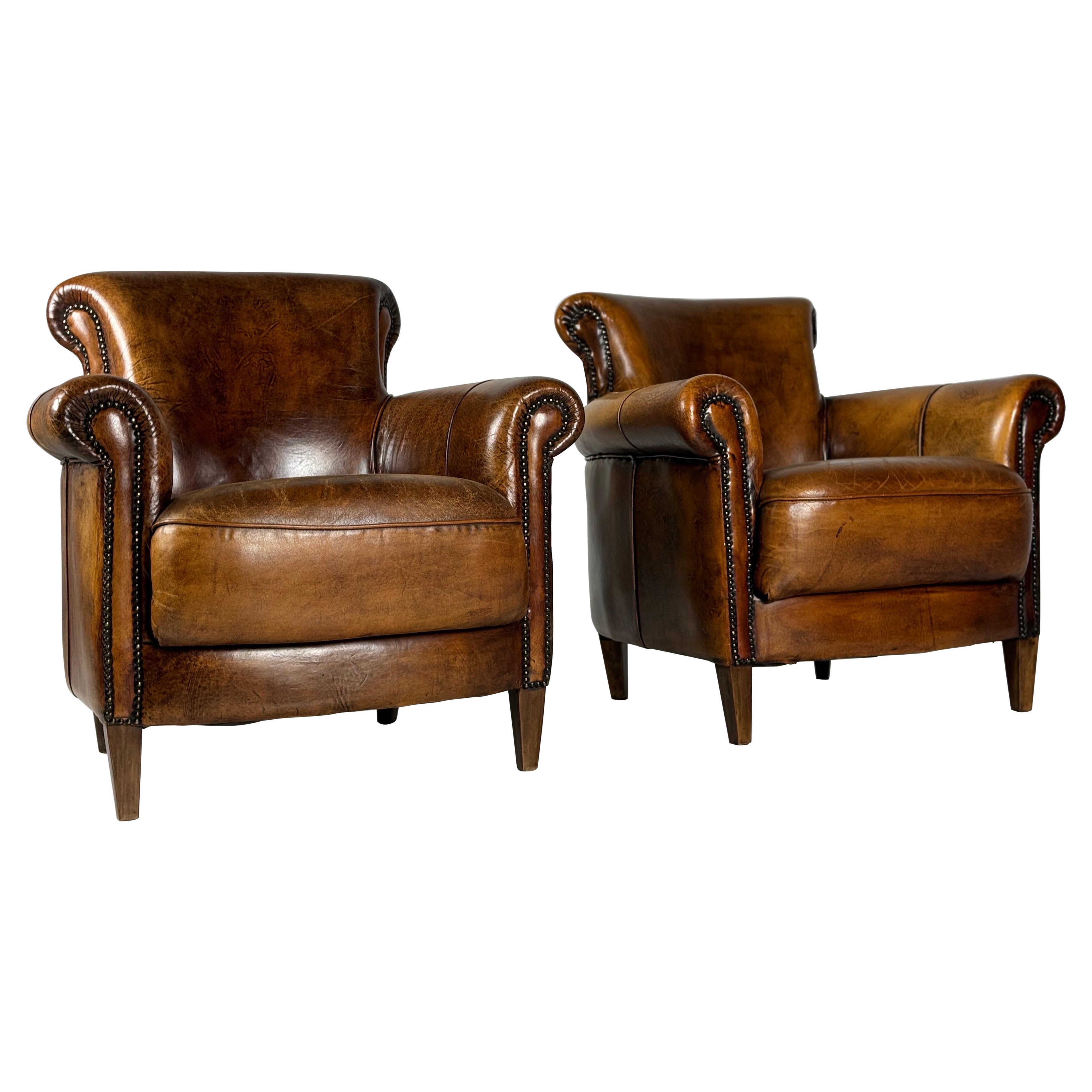 Set of 2 sheep’s leather clubchairs