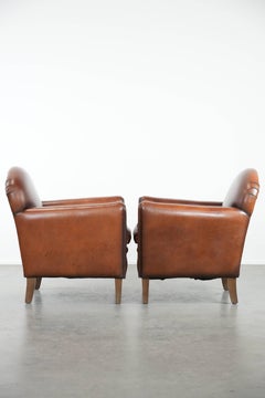 Set di 2 poltrone in pelle di pecora dal design art déco e dai colori caldi