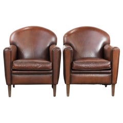 Set di 2 poltrone in pelle di pecora dal design art déco e dai colori caldi