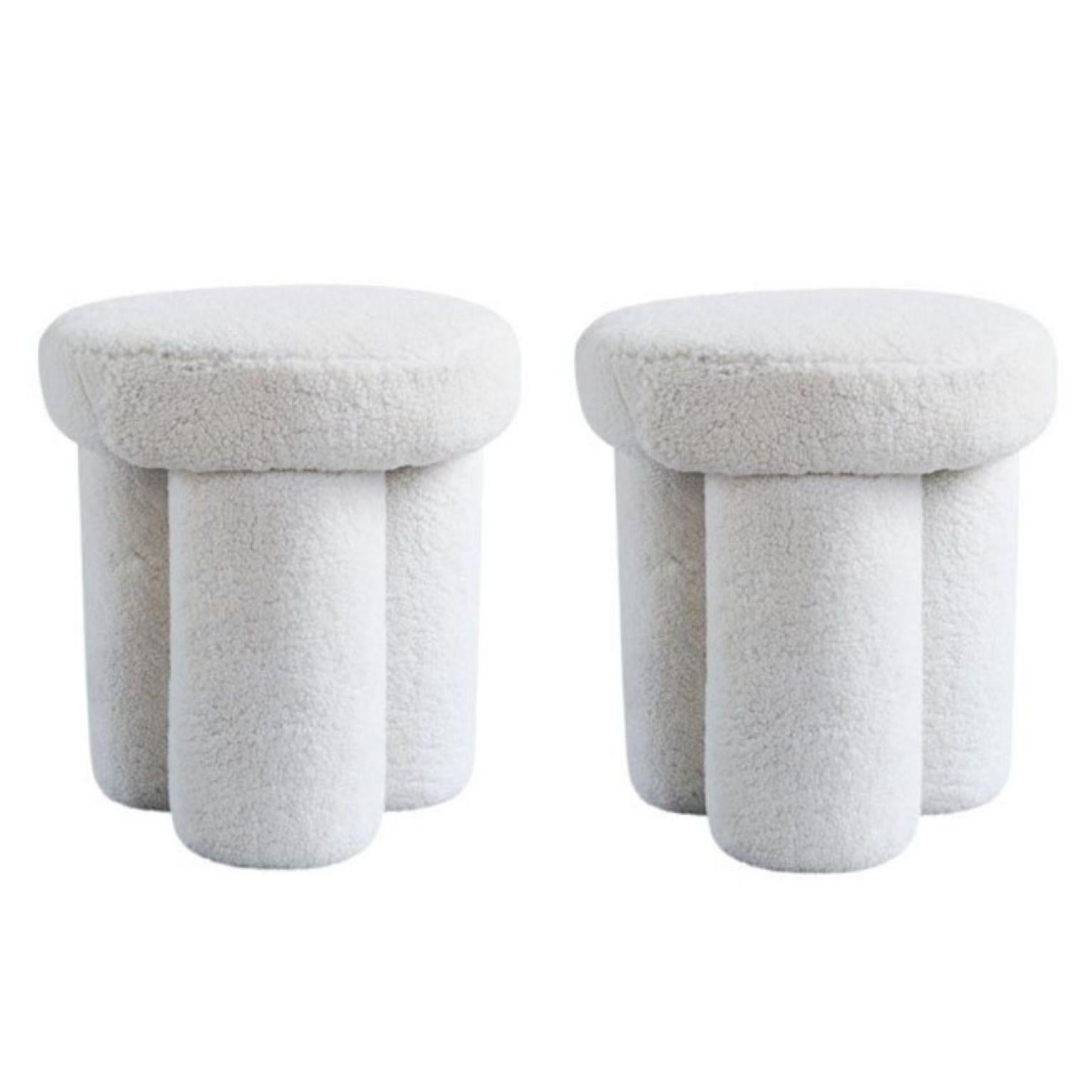 Set of 2 Sheepskin big foot stools by 101 Copenhagen
Designed by Kristian Sofus Hansen & Tommy Hyldahl
Dimensions: L 38 / W 38 /H 43 cm
Materials: Sheepskin

A quirky and contemporary addition to any interior setting and family alike, the big