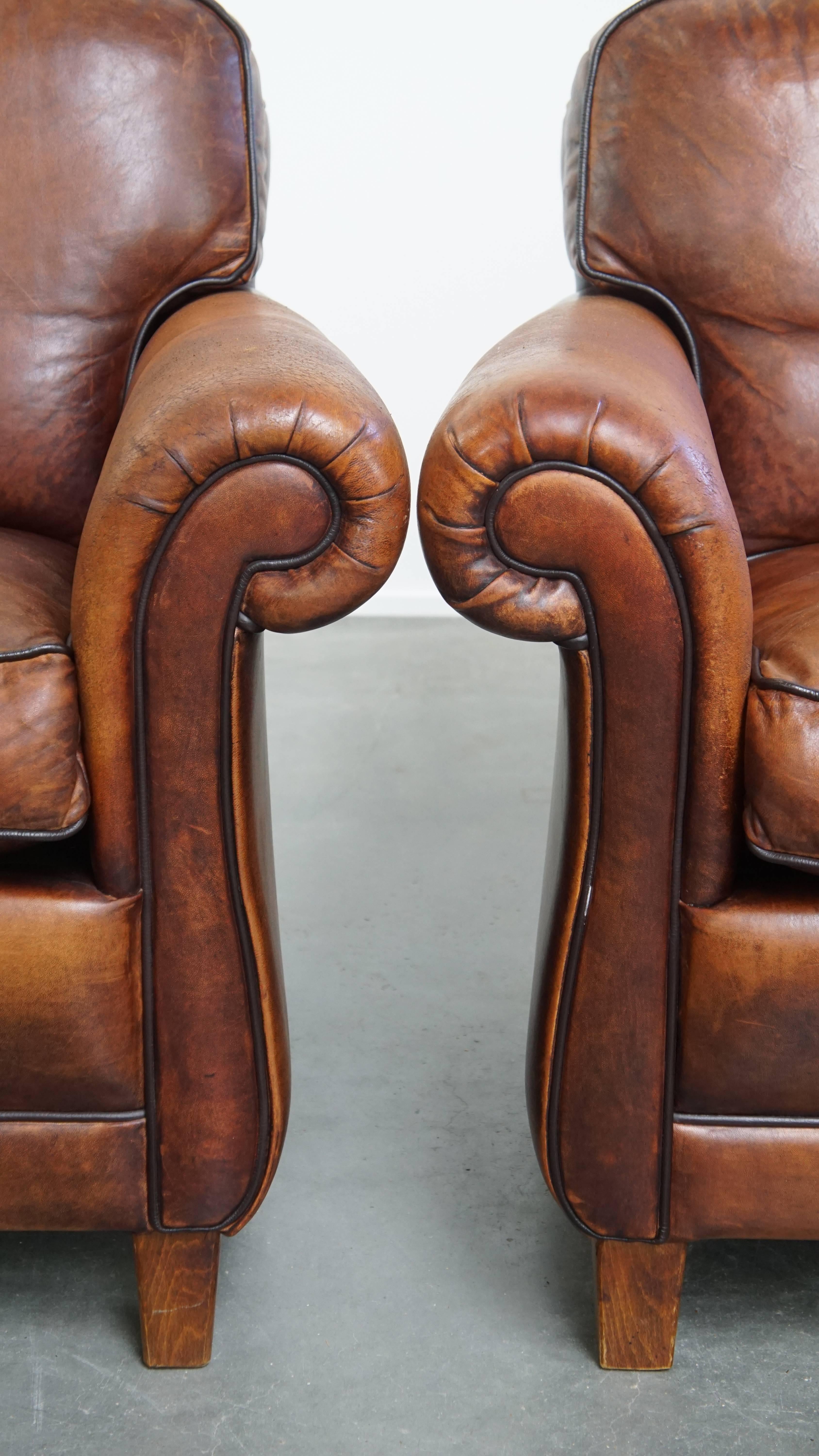 Set of 2 sheepskin leather armchair in English style en venta 3