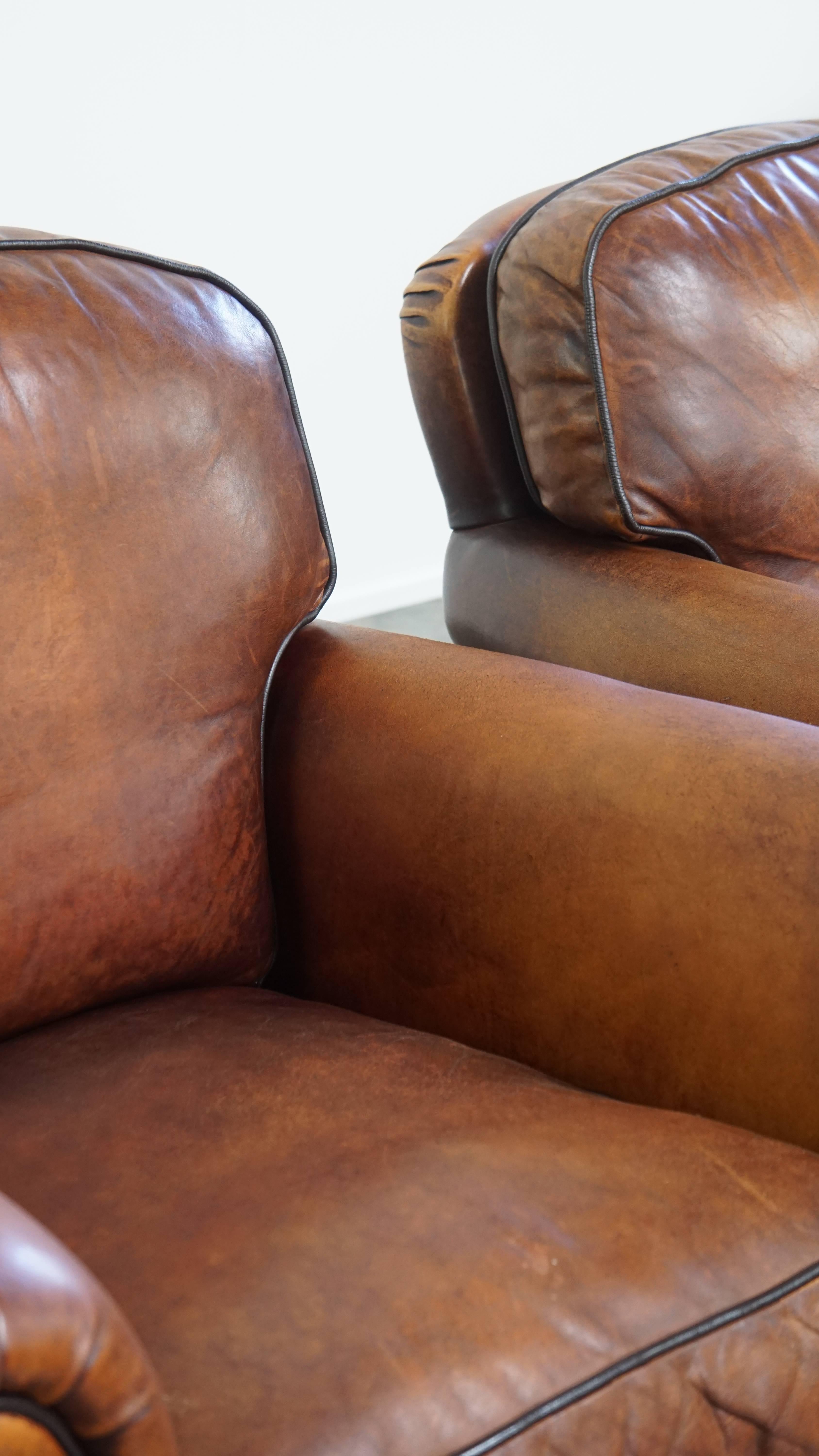 Set of 2 sheepskin leather armchair in English style en venta 5