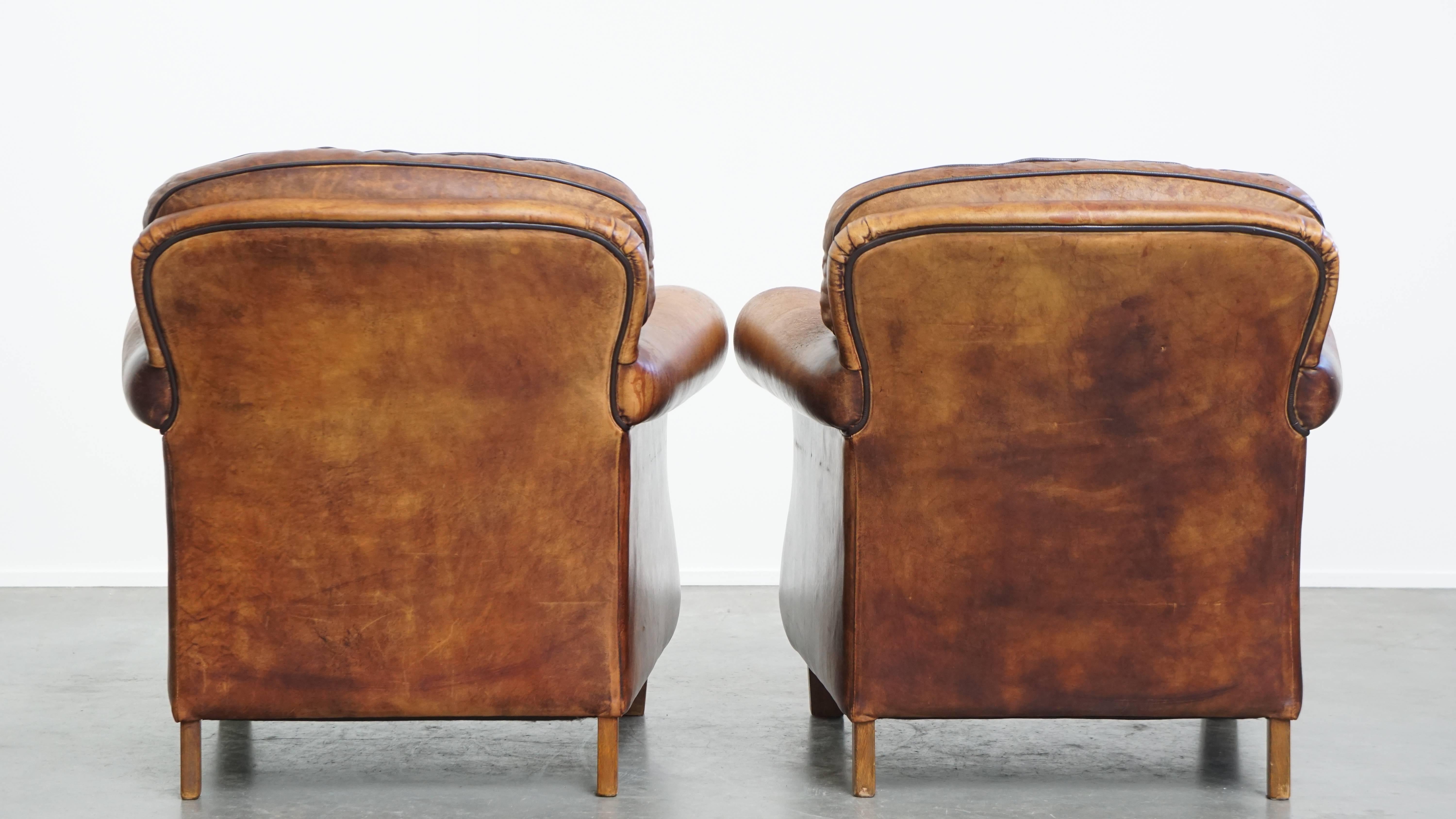 Set of 2 sheepskin leather armchair in English style Romano clásico en venta