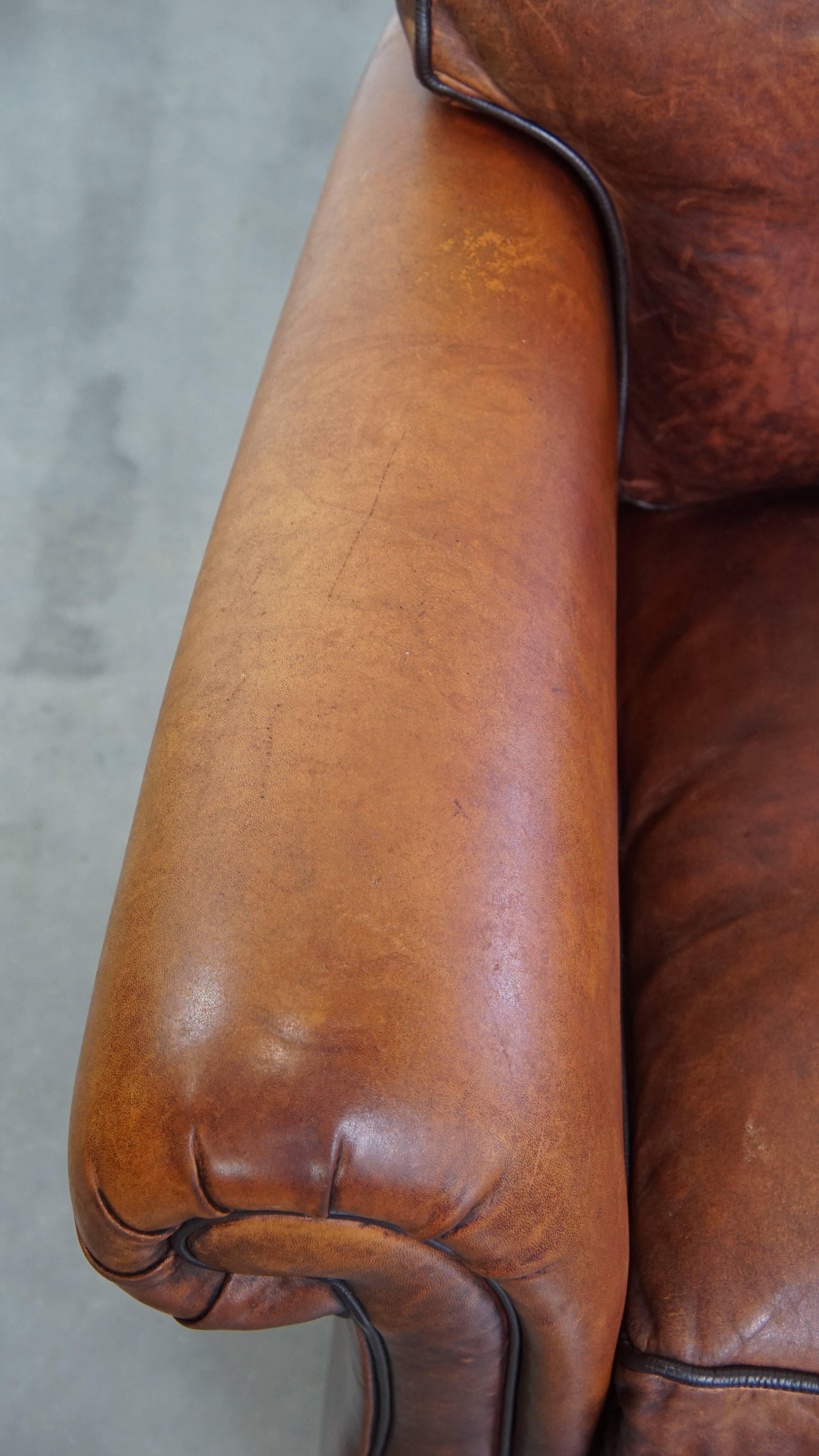 Set of 2 sheepskin leather armchair in English style Cuero en venta