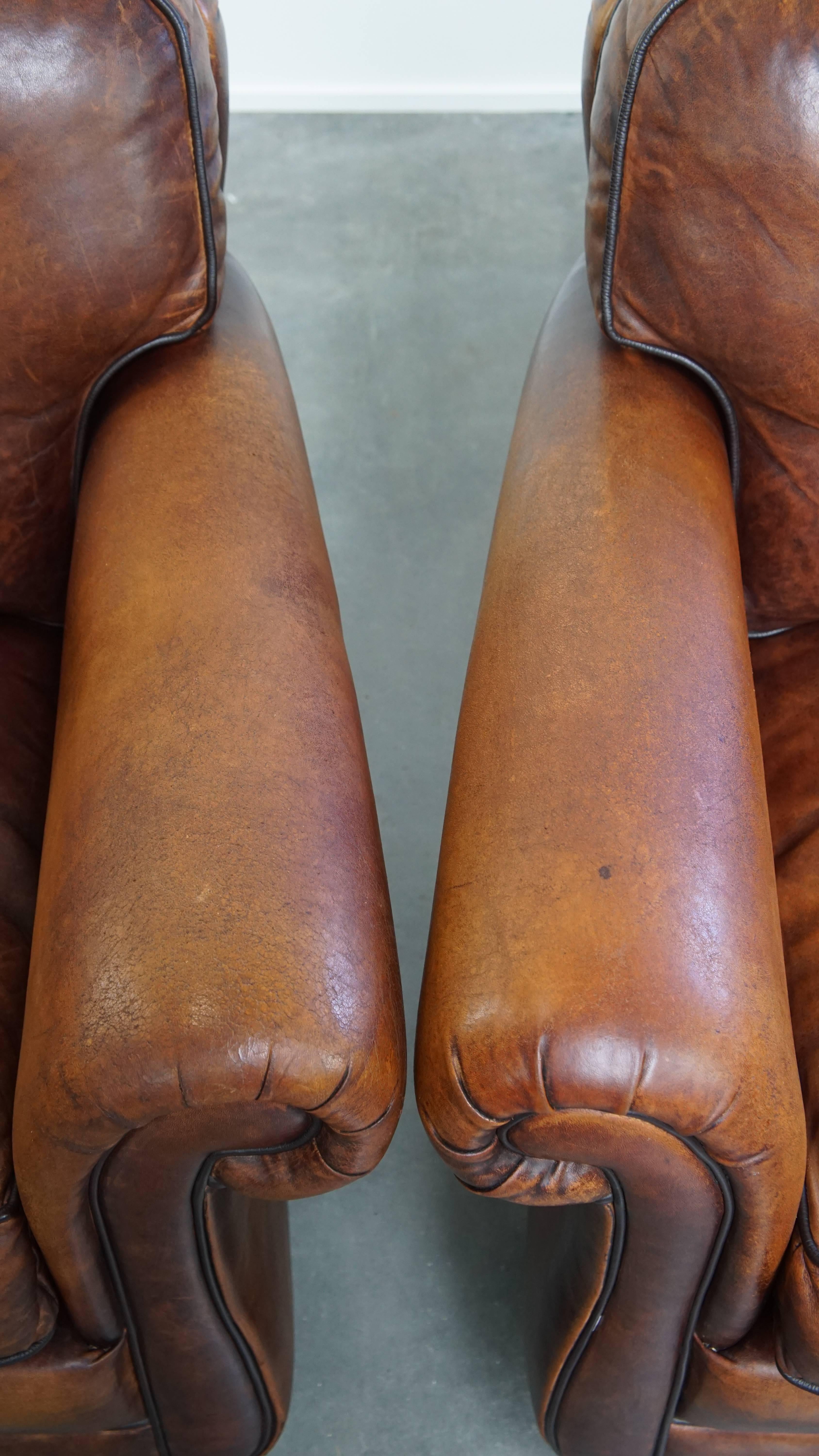 Set of 2 sheepskin leather armchair in English style en venta 1