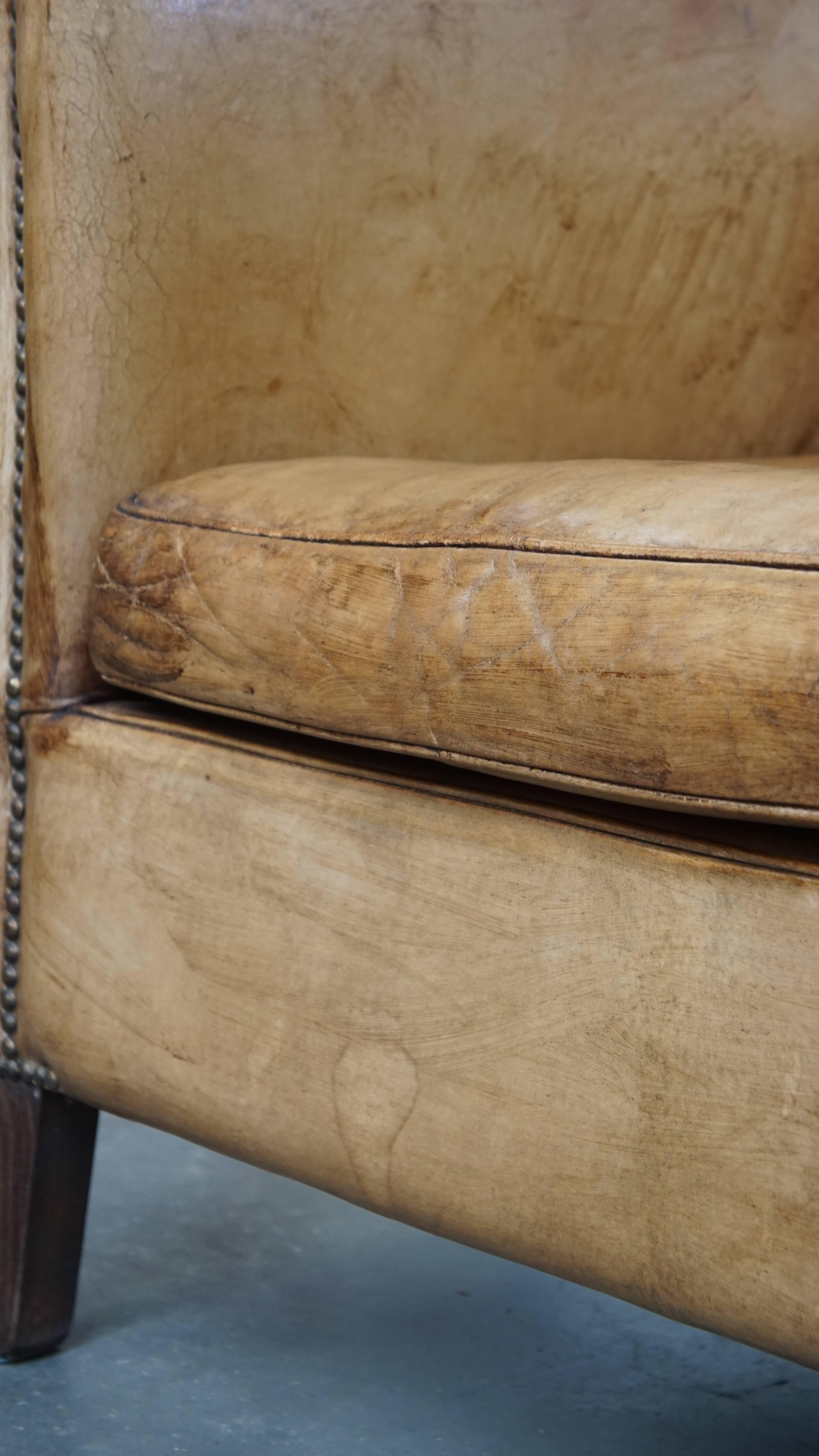 Set of 2 Sheepskin Leather Club Chairs by Nico van Oorschot For Sale 9
