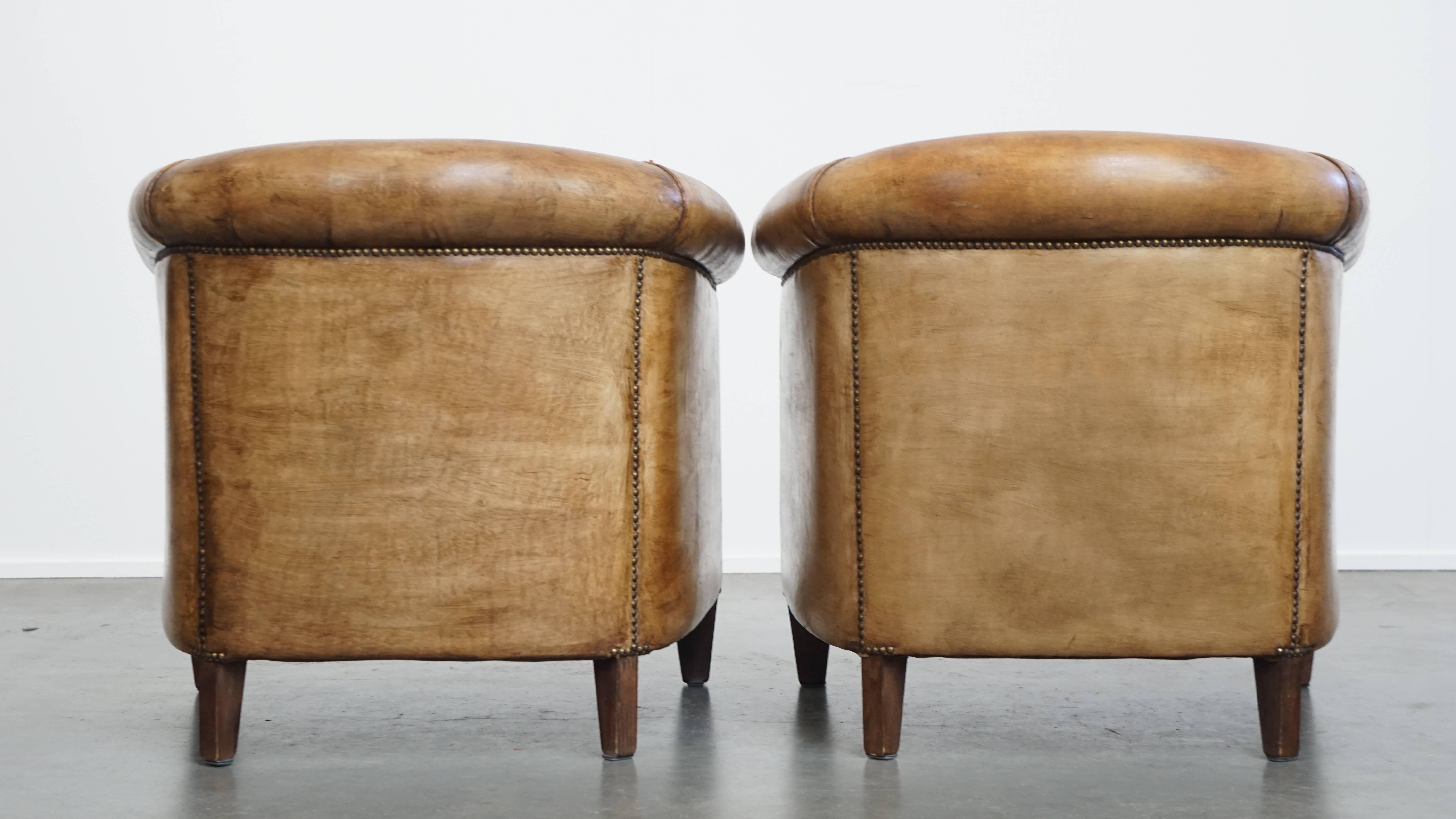 Classical Roman Set of 2 Sheepskin Leather Club Chairs by Nico van Oorschot For Sale