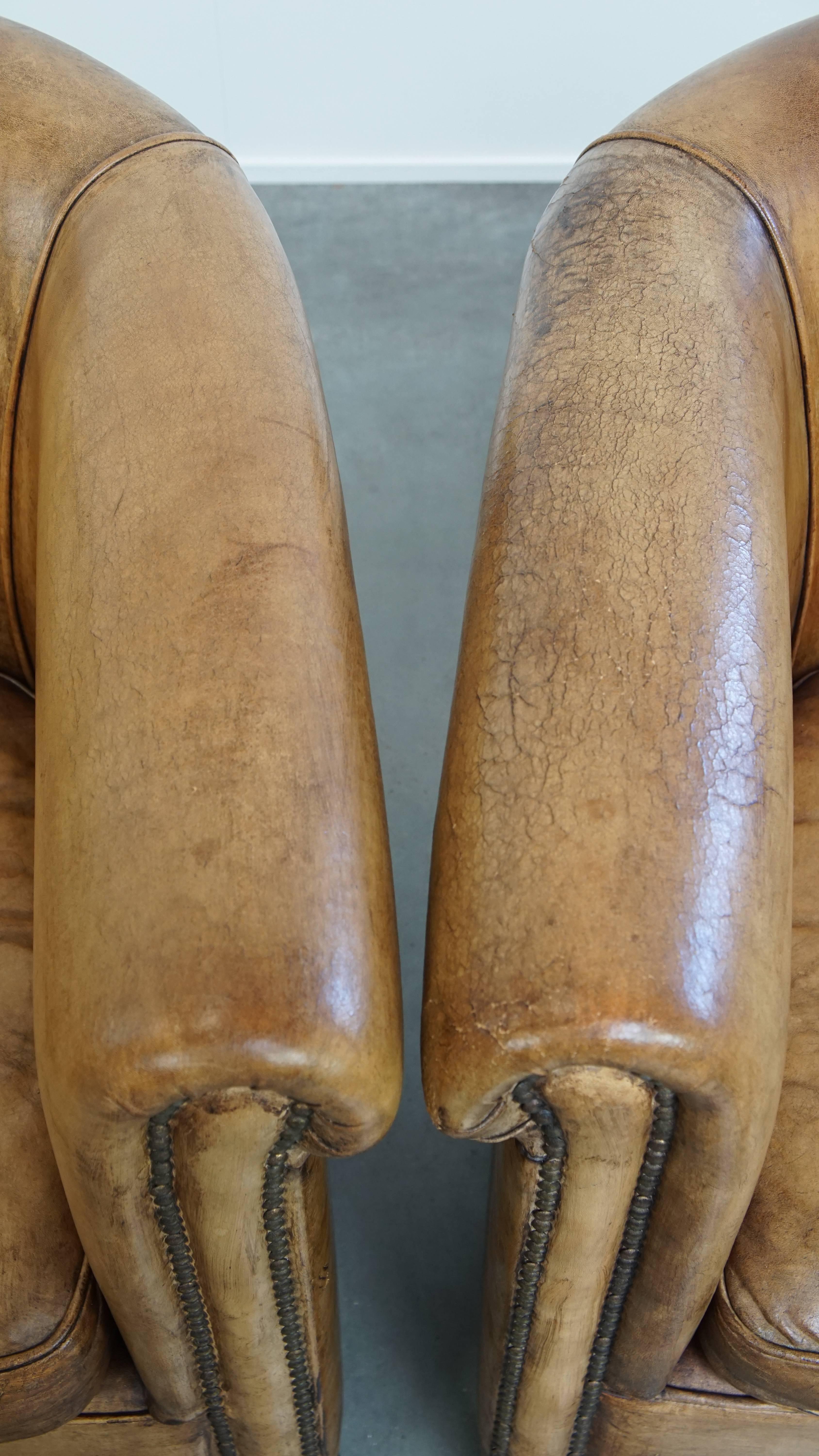 Set of 2 Sheepskin Leather Club Chairs by Nico van Oorschot For Sale 2