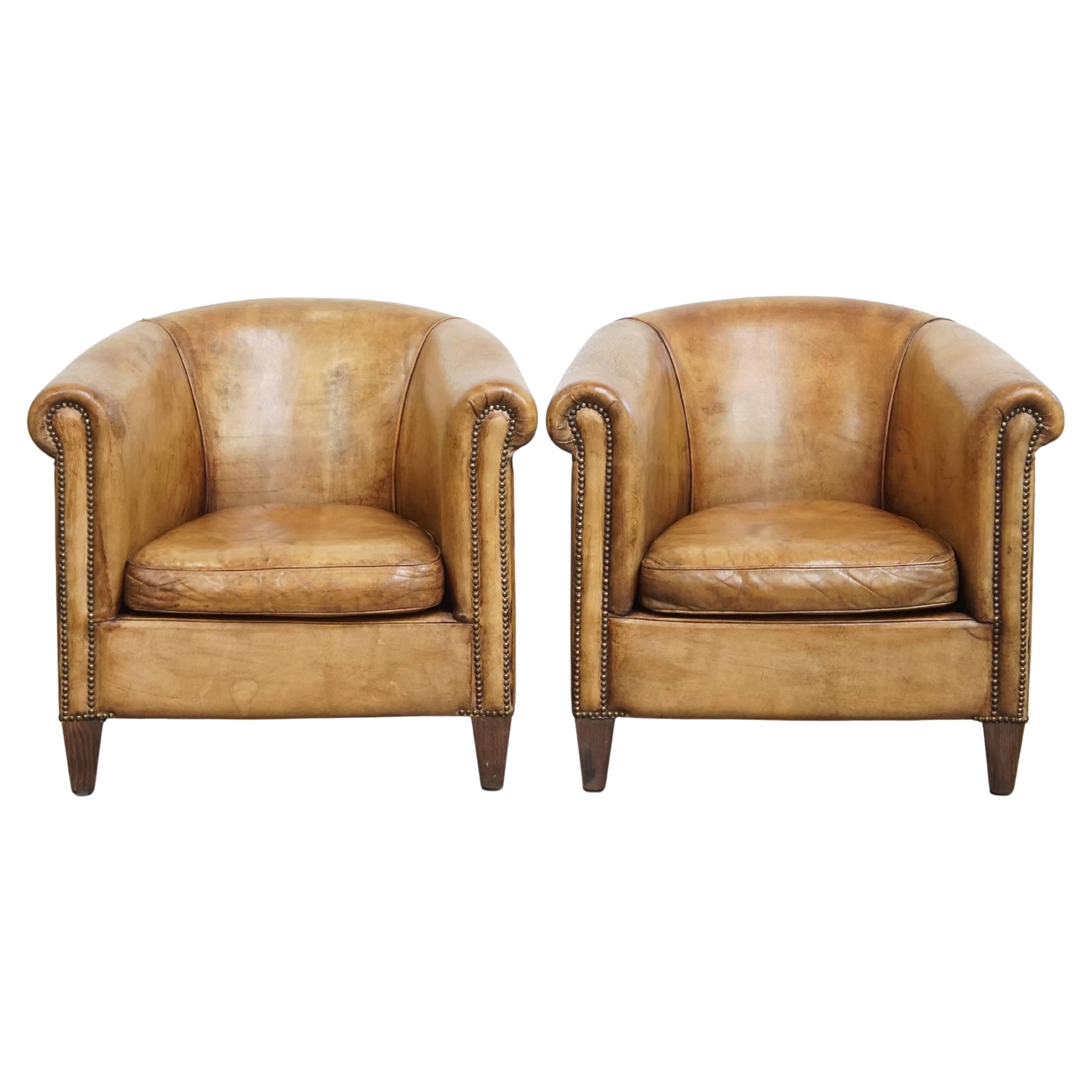 Set of 2 Sheepskin Leather Club Chairs by Nico van Oorschot