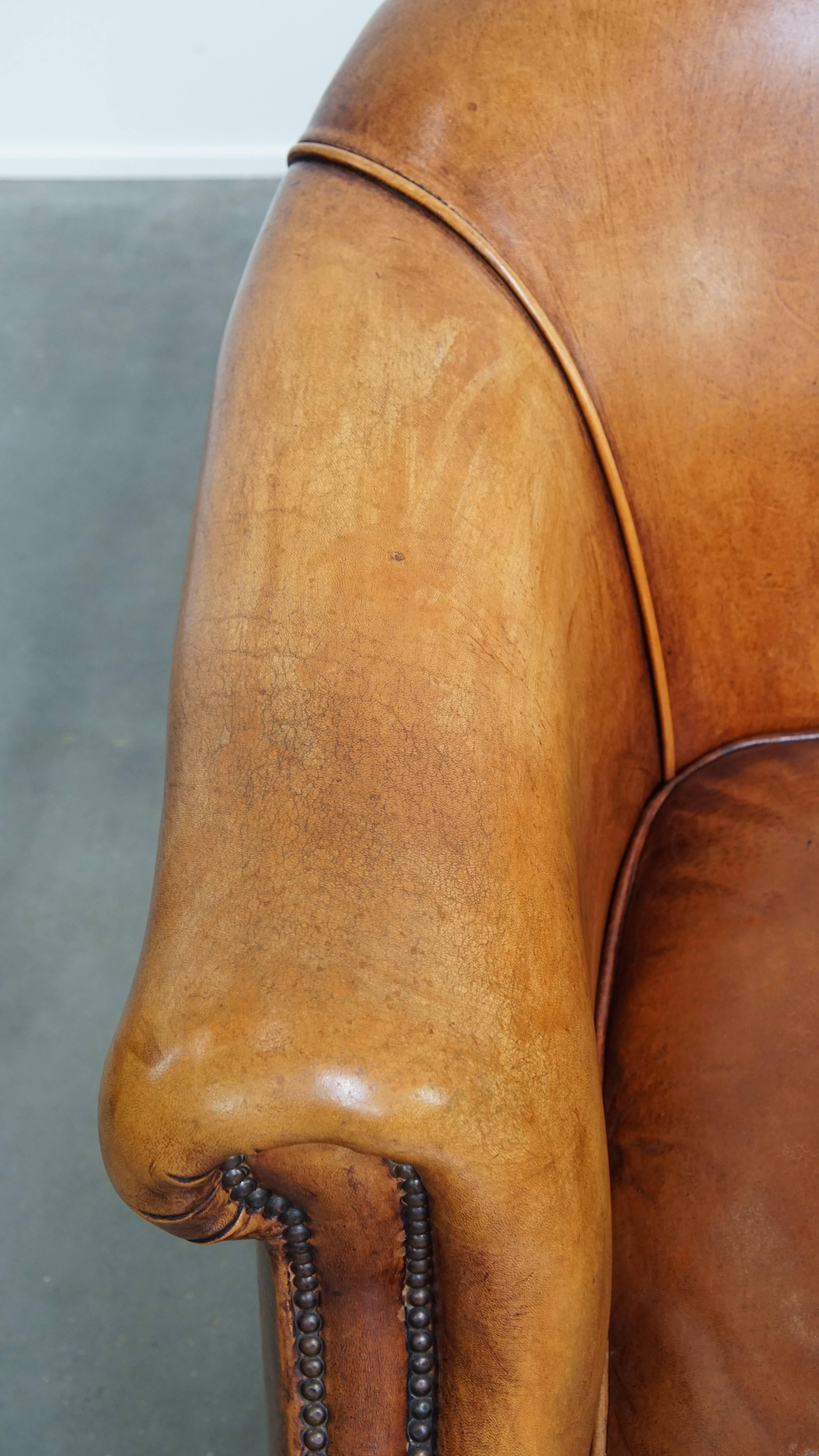 Cuir Ensemble de 2 fauteuils club en cuir de mouton en vente