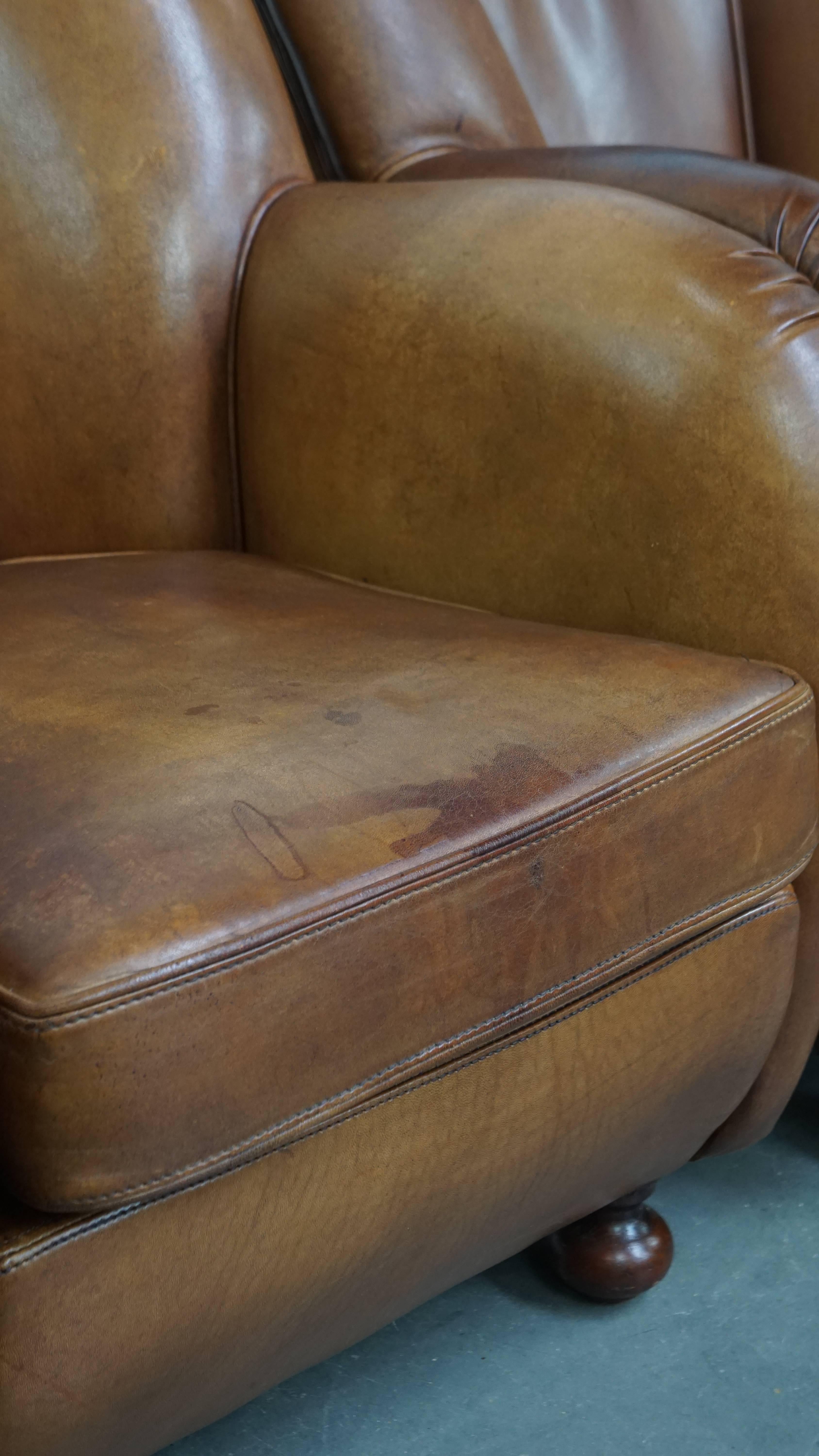 Set of 2 Sheepskin Leather Design Armchairs For Sale 7
