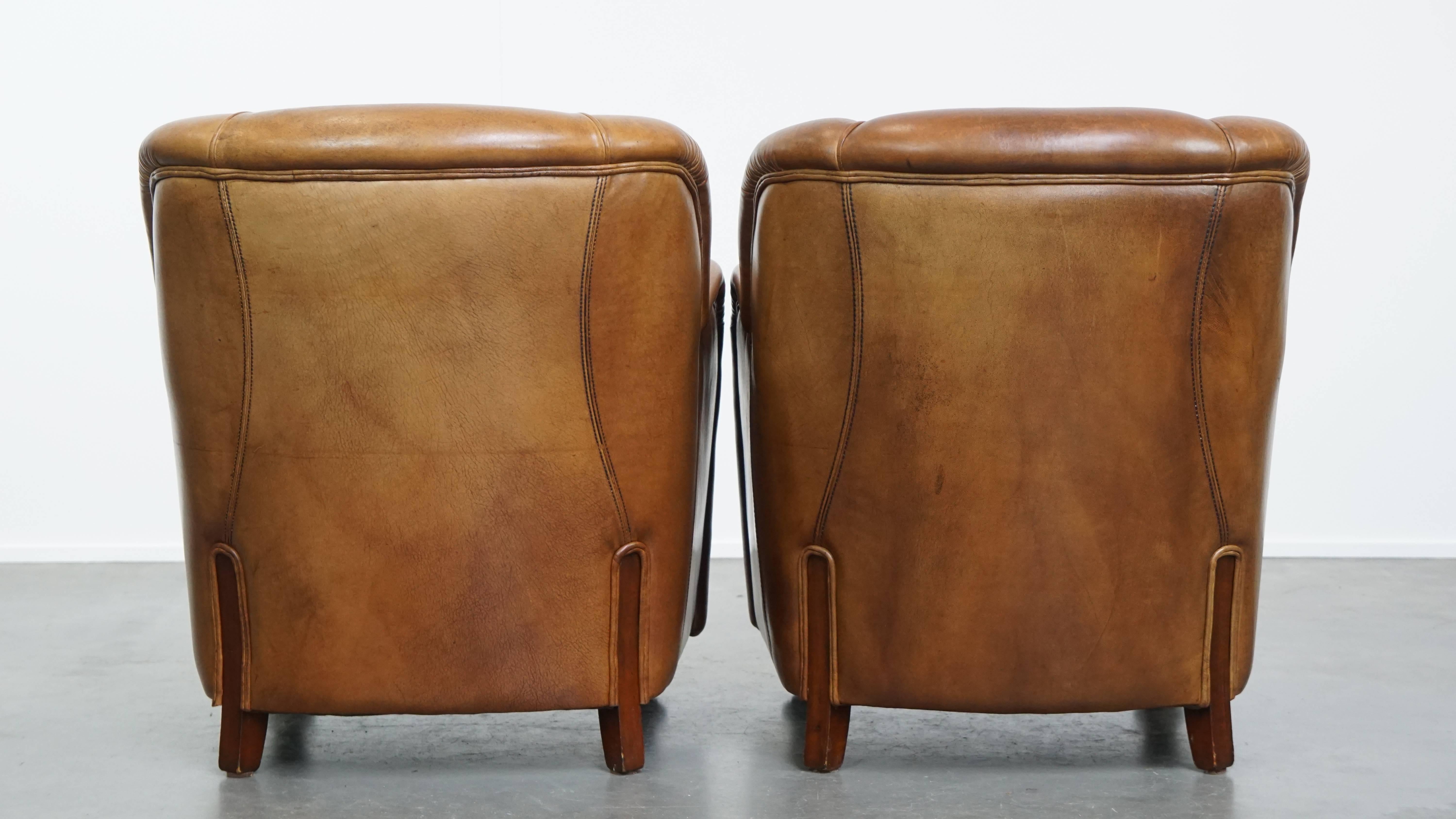 Classical Roman Set of 2 Sheepskin Leather Design Armchairs For Sale