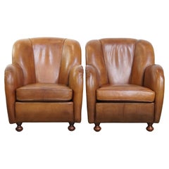 Set of 2 Sheepskin Leather Design Armchairs