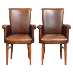 Ensemble de 2 chaises de salle à manger / chaises d'appoint en cuir de mouton avec accoudoirs
